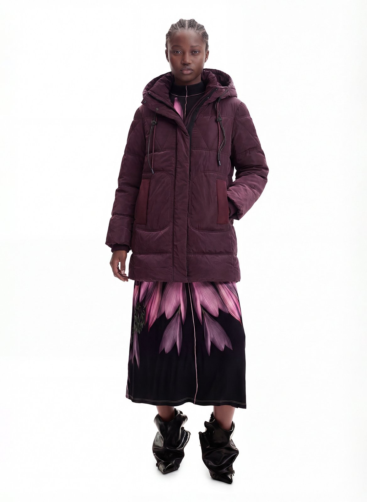 High-neck coat with hood DESIGUAL Red
