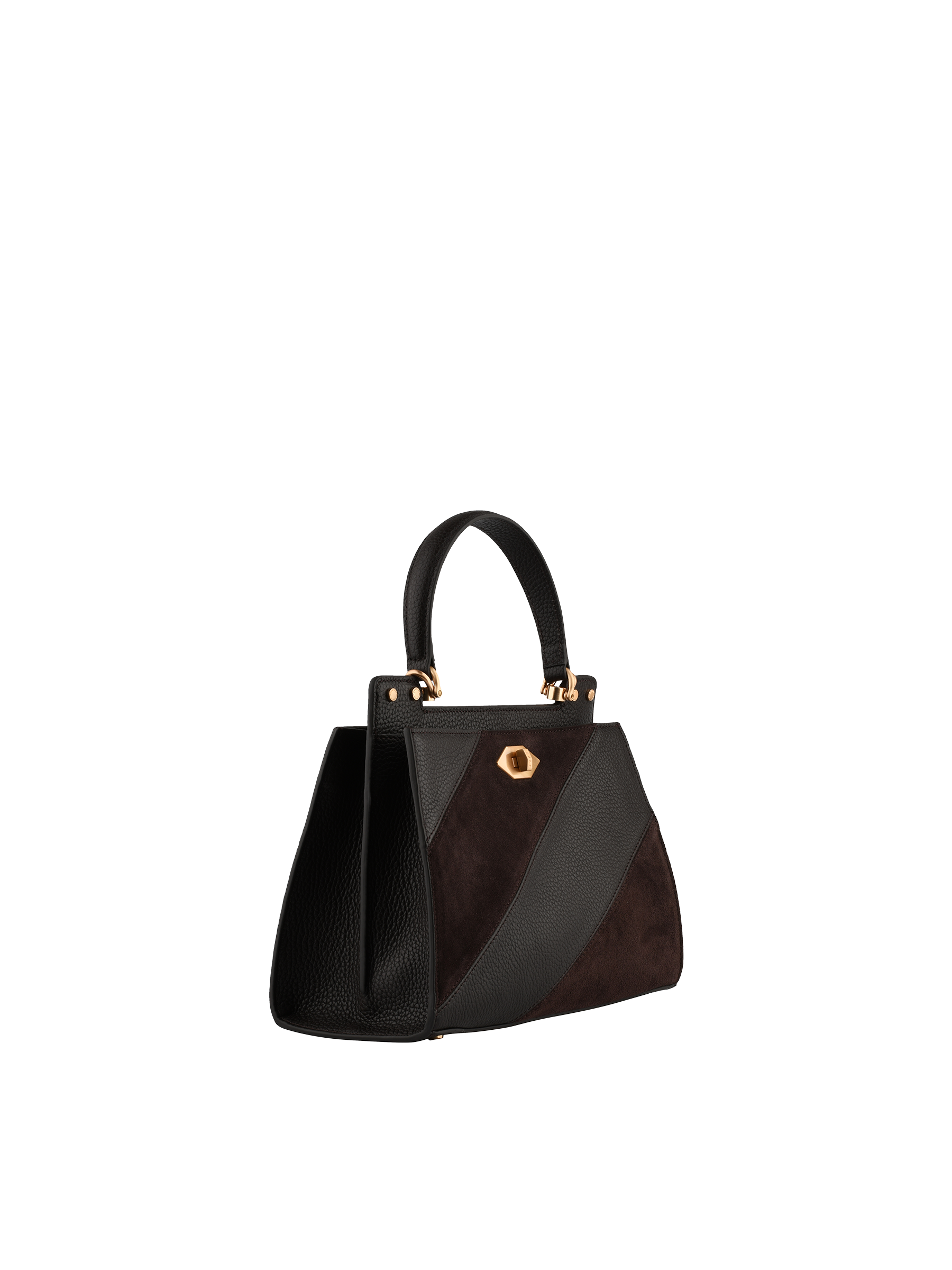 Cowhide leather handbag with a suede-effect finish POURCHET Multicolored