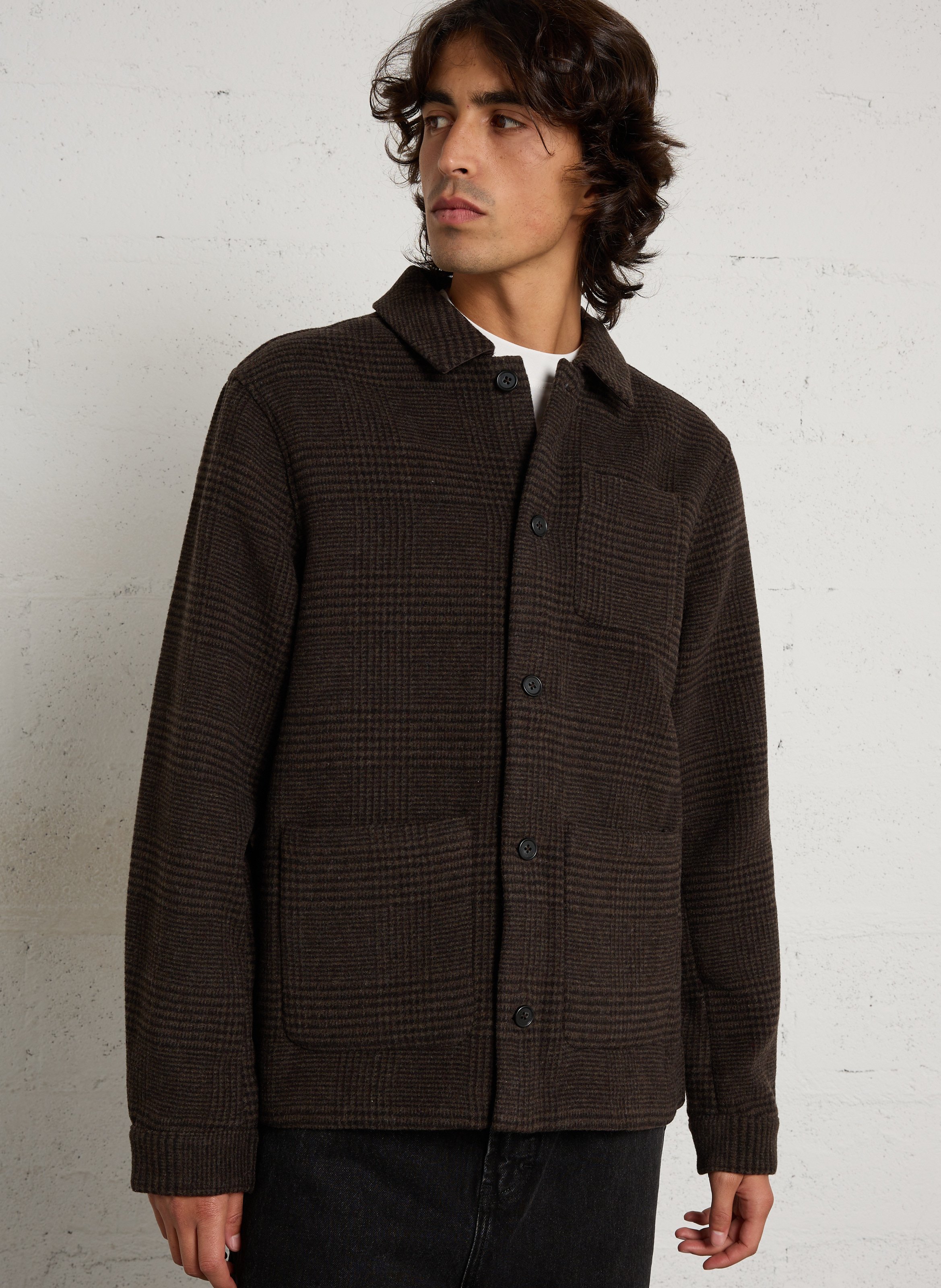 Veste droite col classique à carreaux CASUAL FRIDAY Marron