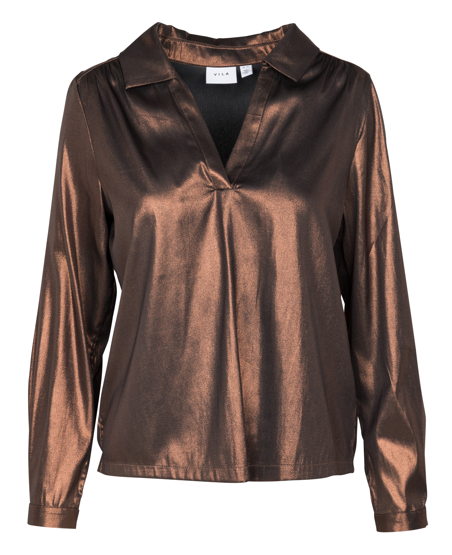 Blouse met V-hals en glanzend effect VILA Bruin
