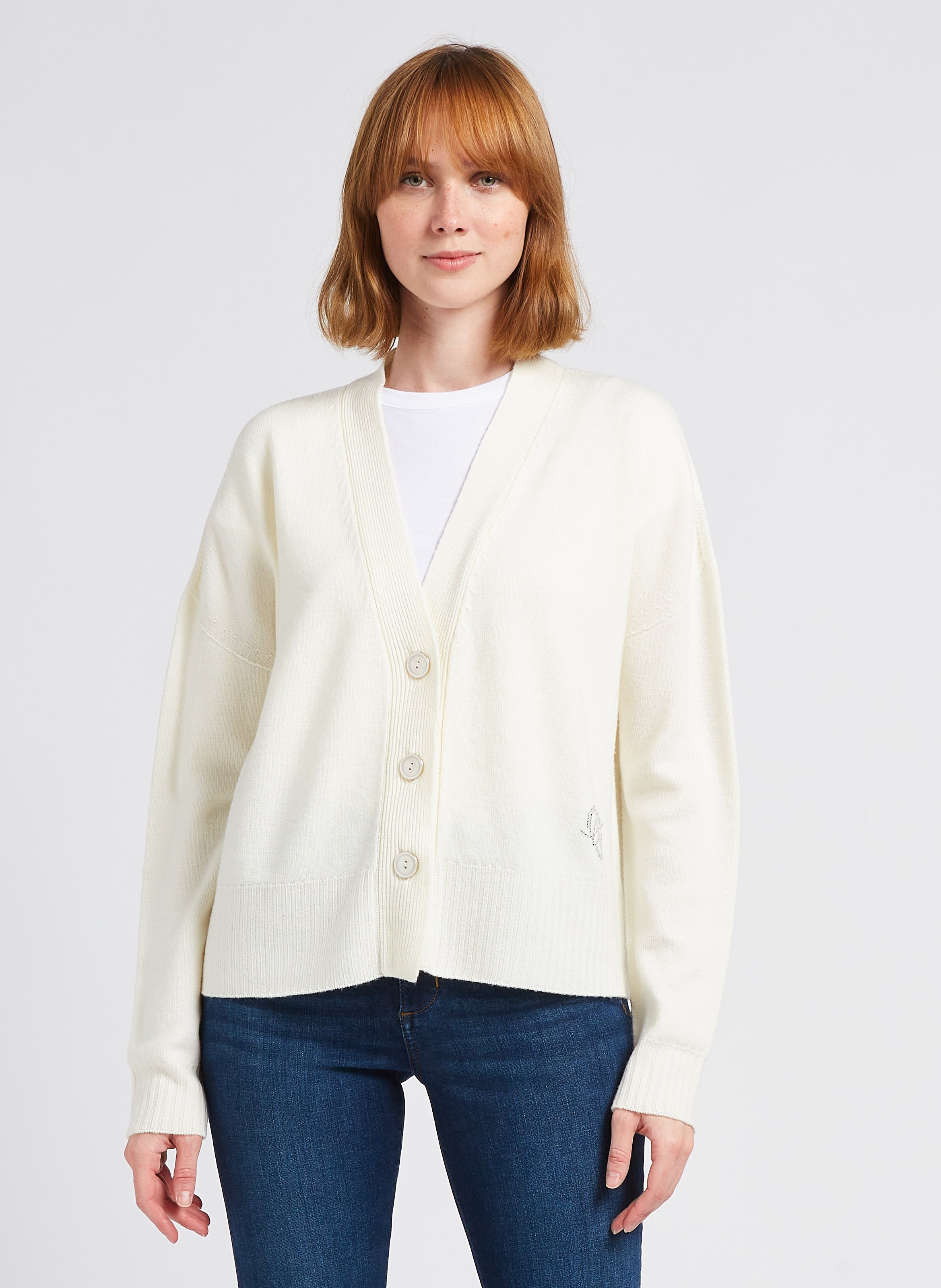 Gilet col V en laine Blanc