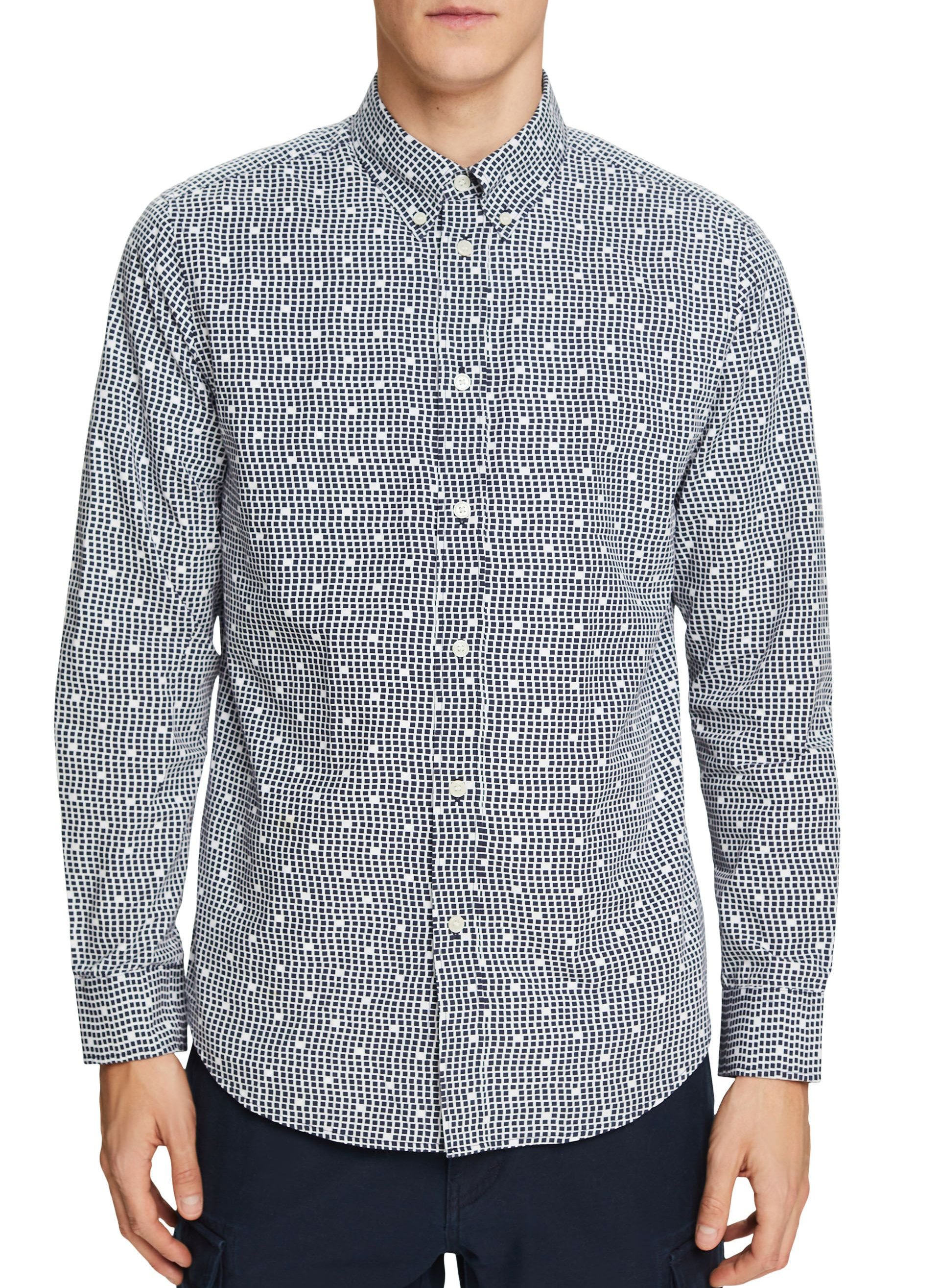 Printed cotton shirt with classic collar ESPRIT Blue