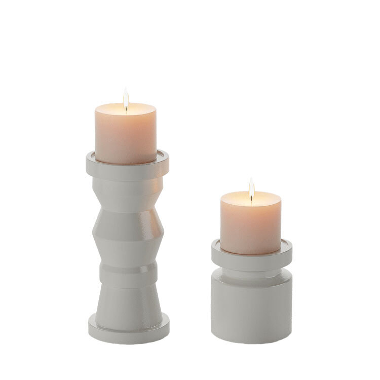 Set of 2 wooden design candle holders POTIRON PARIS Beige