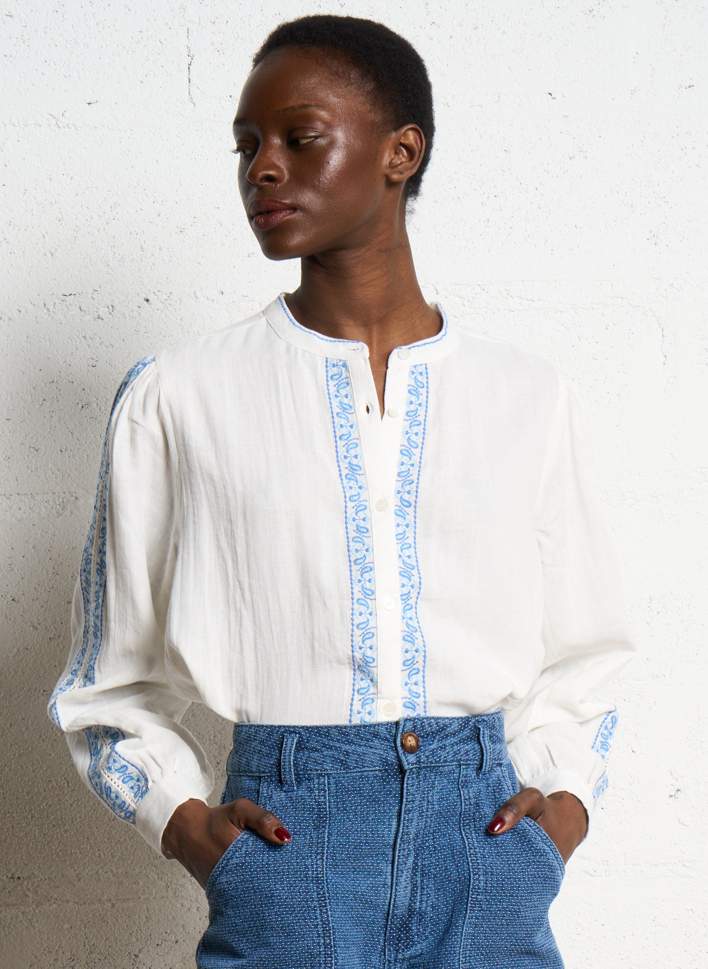 High-waisted cotton-blend canvas jeans LA PETITE ETOILE White