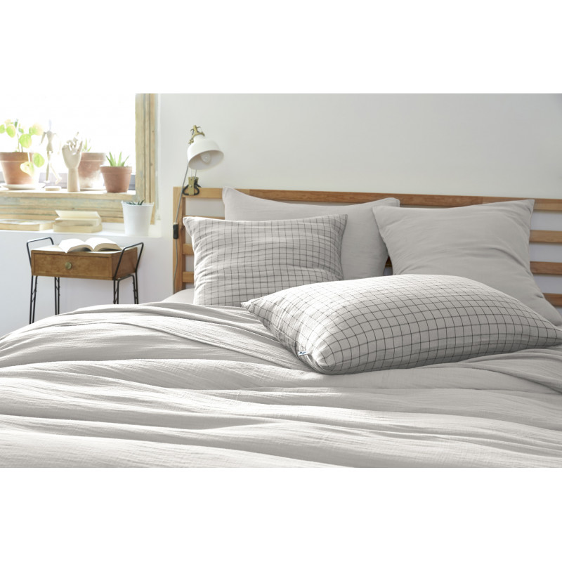 Cotton percale pillow case L'EFFET PAPILLON Grey