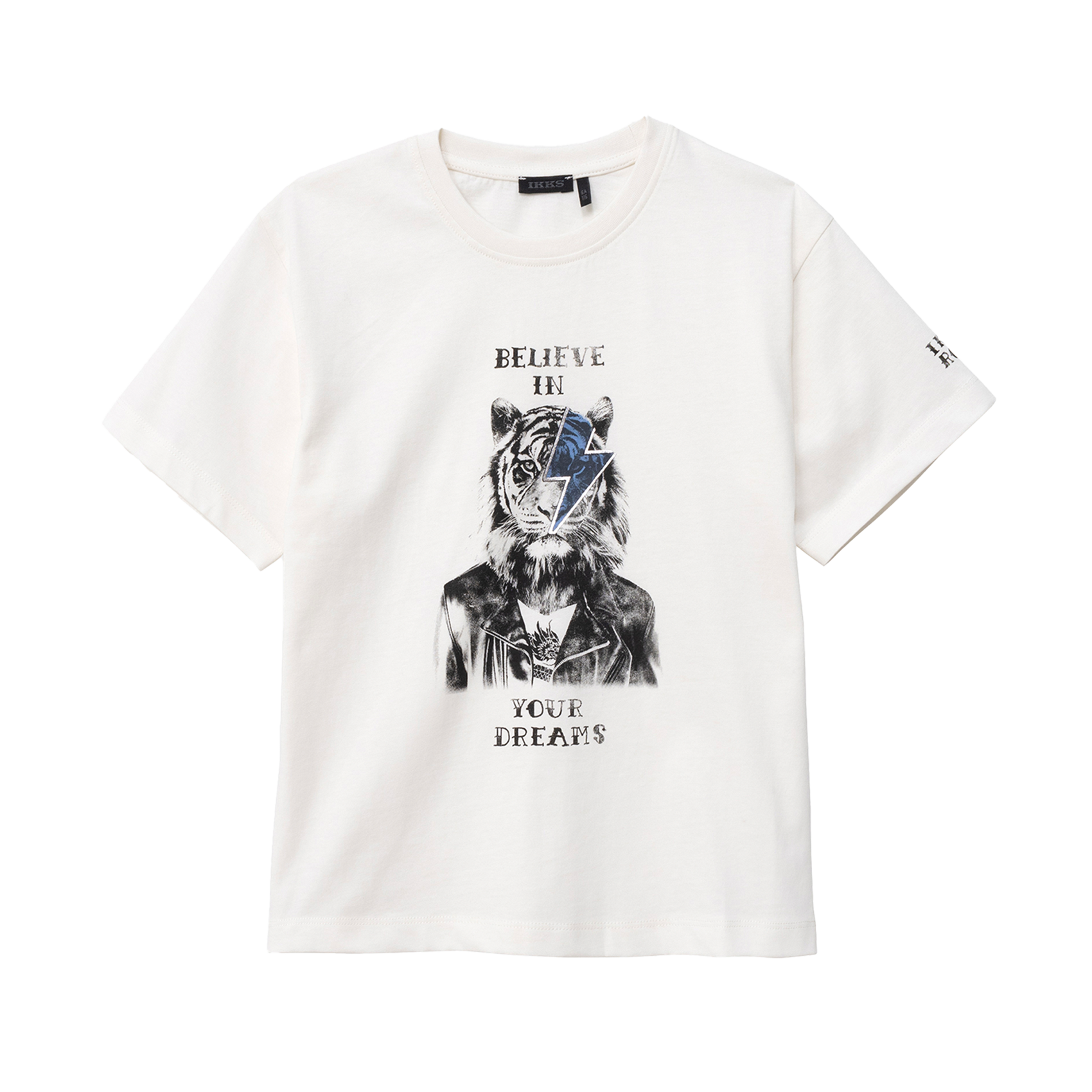 Tee-Shirt Manches Longues IKKS Fille - Blouse Écru Brodée Oiseaux Étoiles, Coton, Col Montant