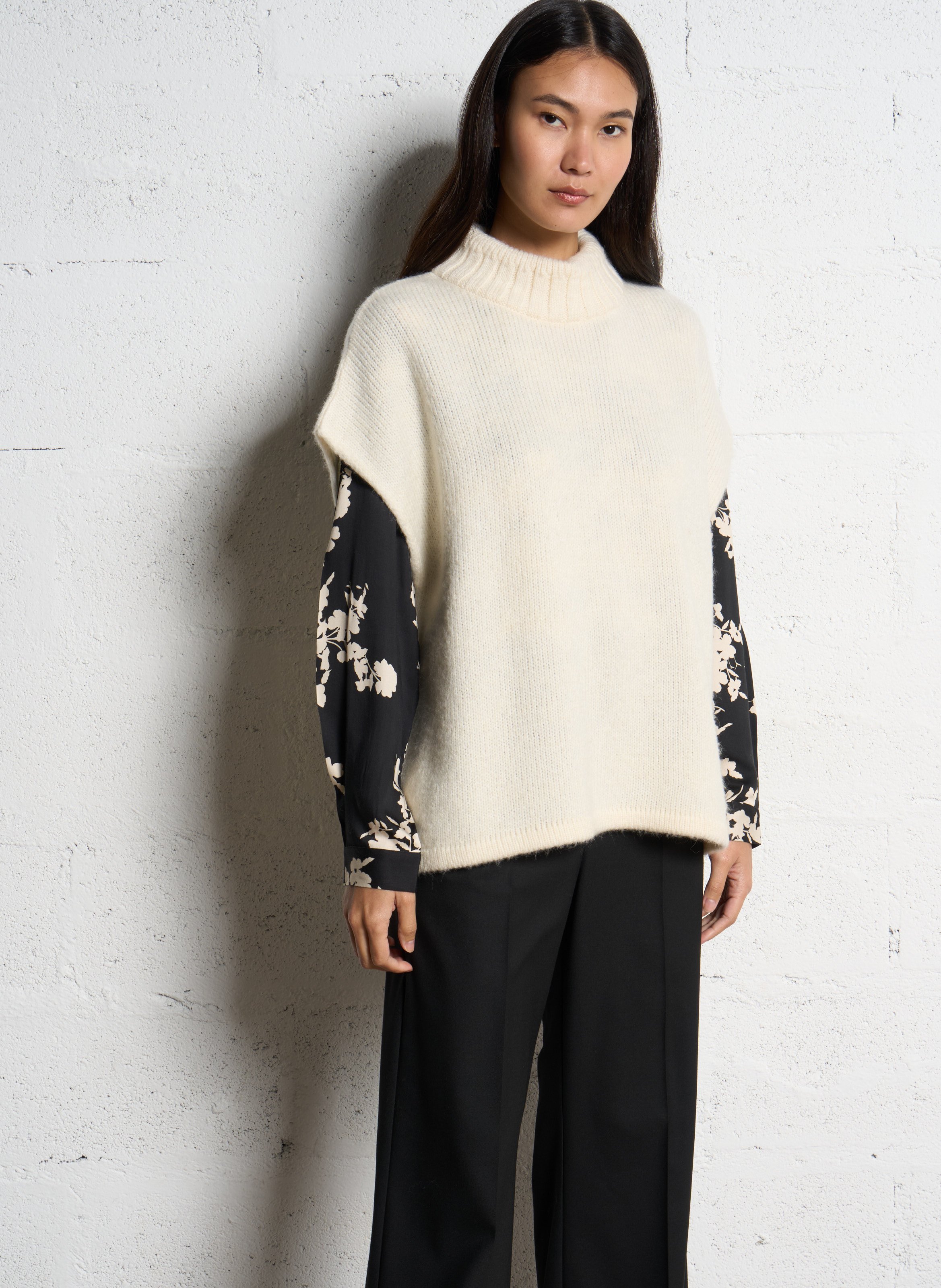 Ärmelloses Oversized-Strickpullover ONE STEP Weiss