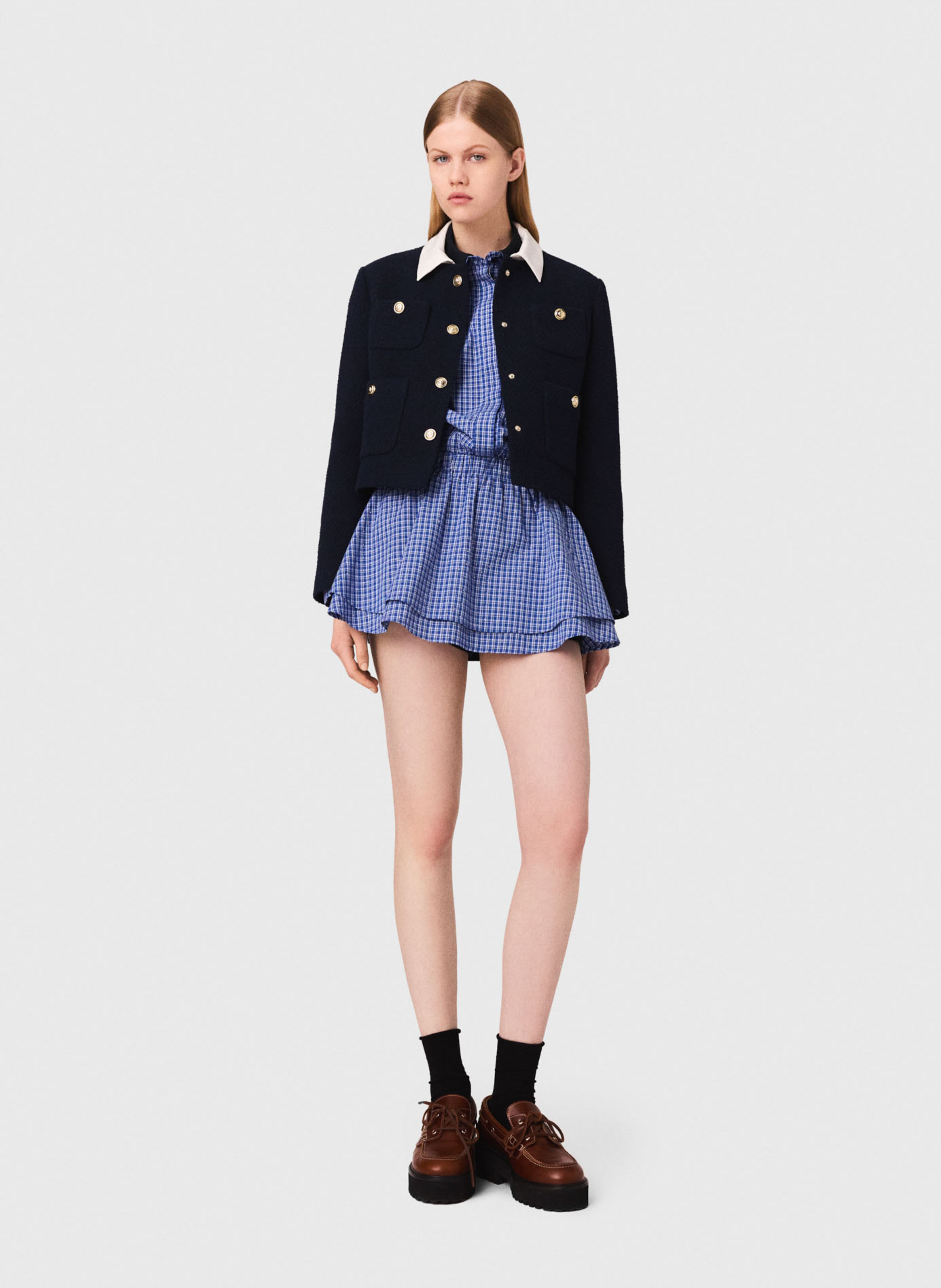 Veste droite en coton mélangé MAJE Bleu