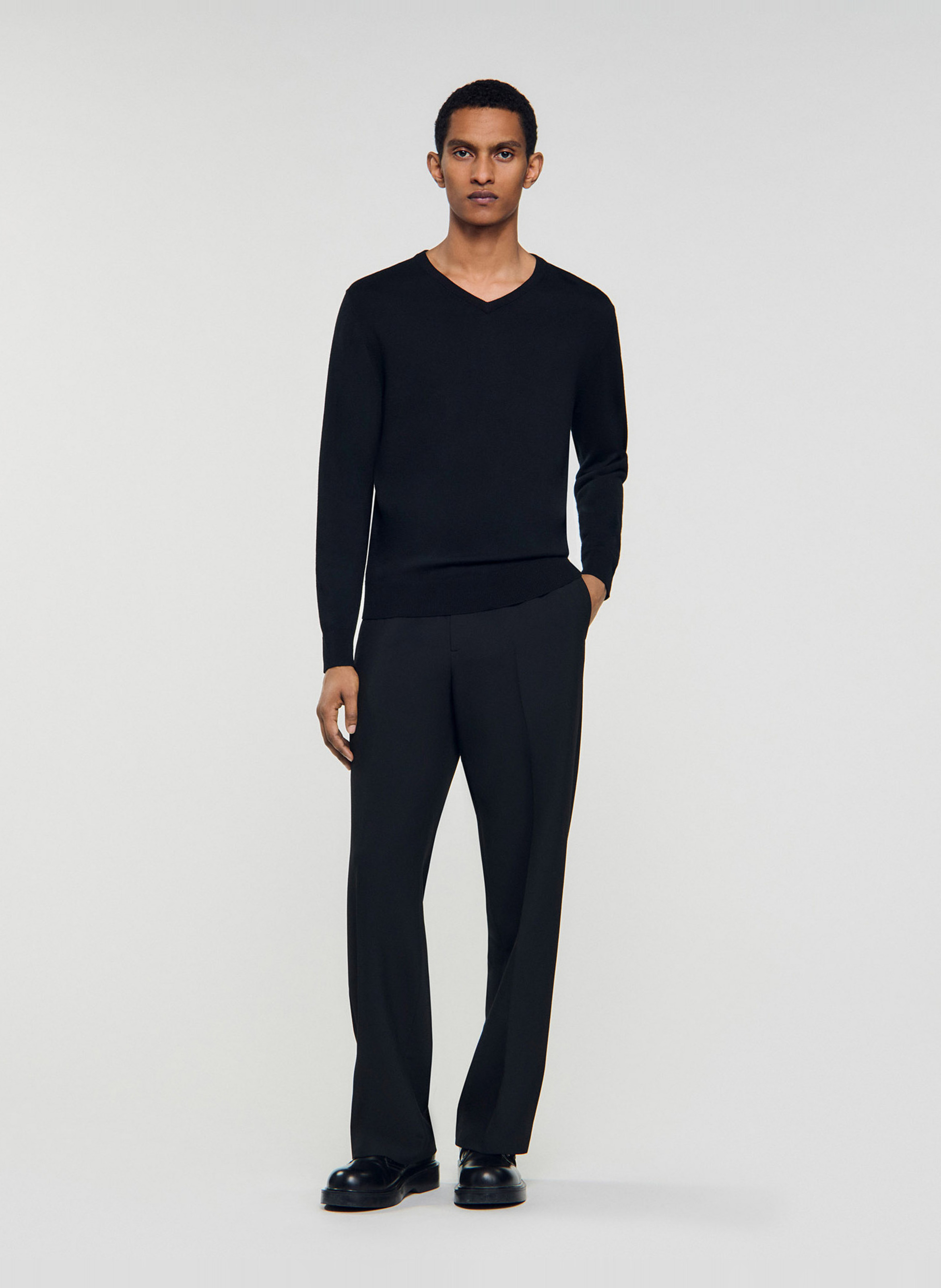 Effen trui van wolmix met lange mouwen en kant SANDRO Zwart