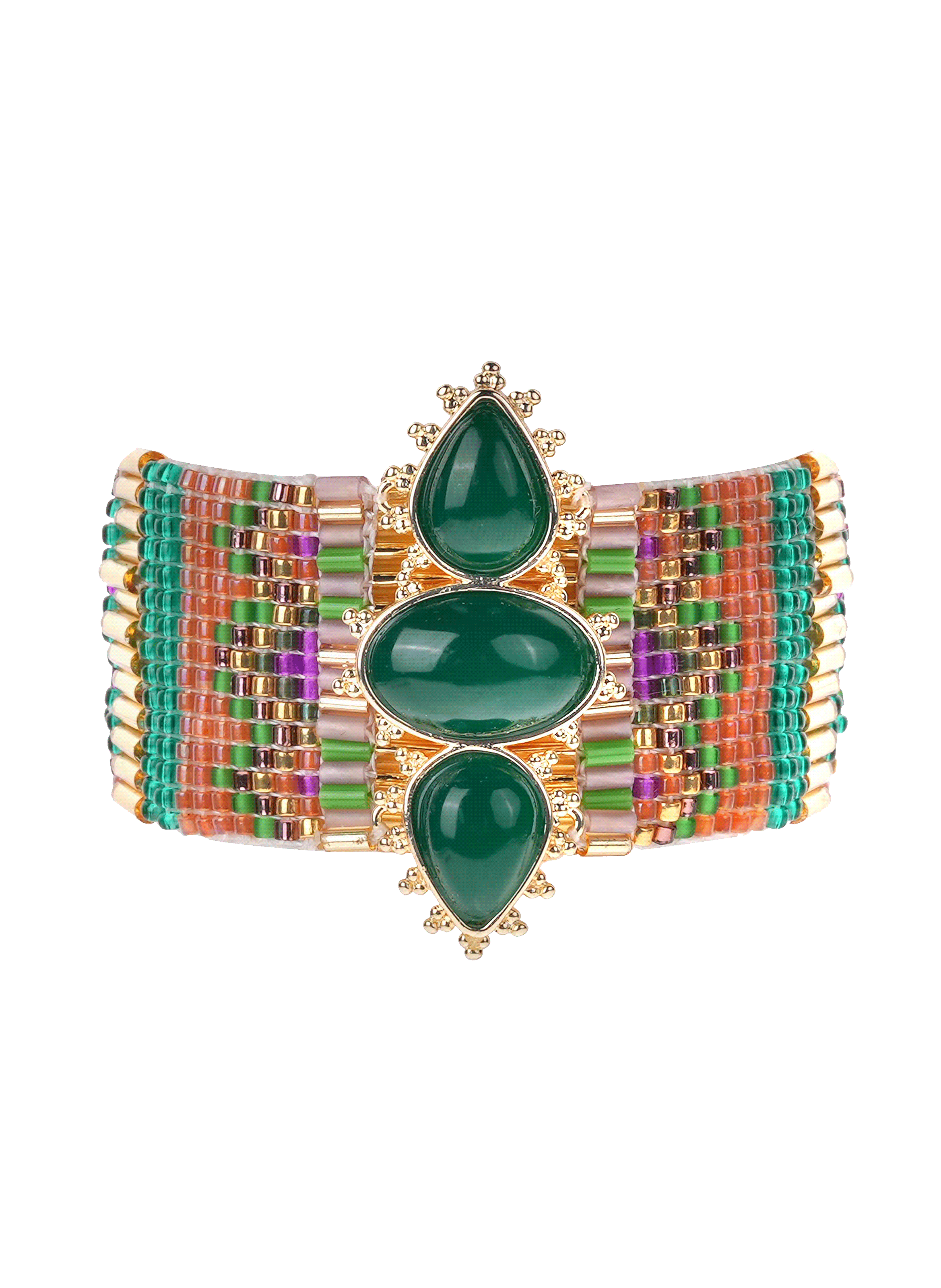 Woven bead cuff bracelet HIPANEMA Green