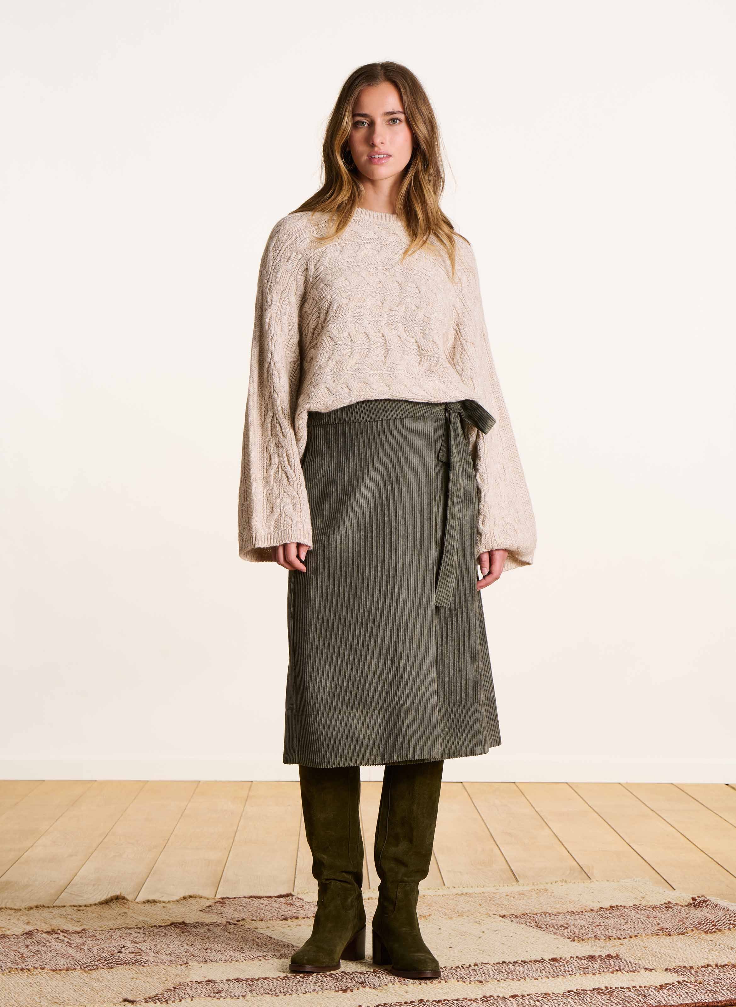 Velvet wrap midi skirt LA FEE MARABOUTEE Green