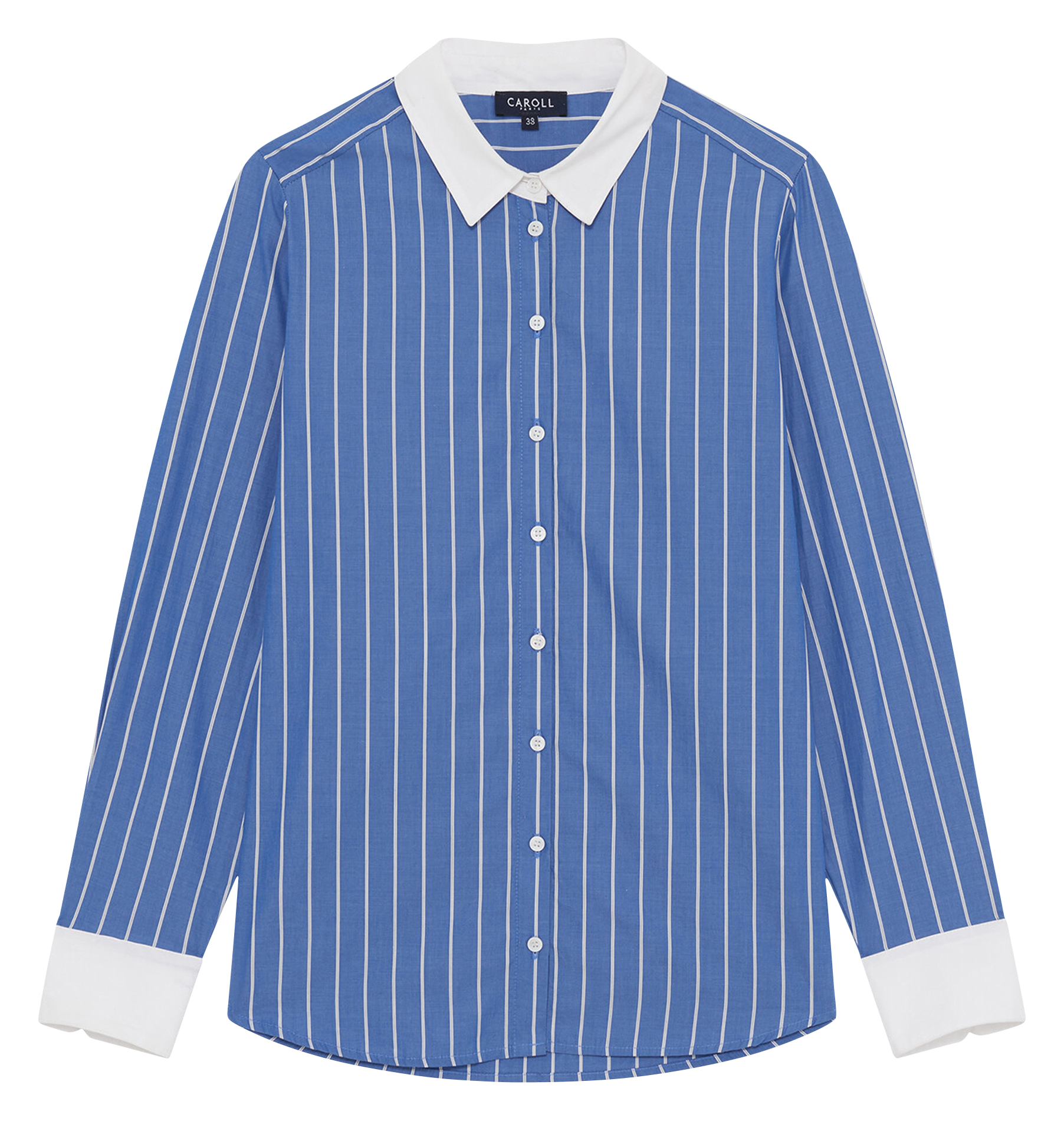 Straight-cut striped cotton shirt with classic collar CAROLL Blue