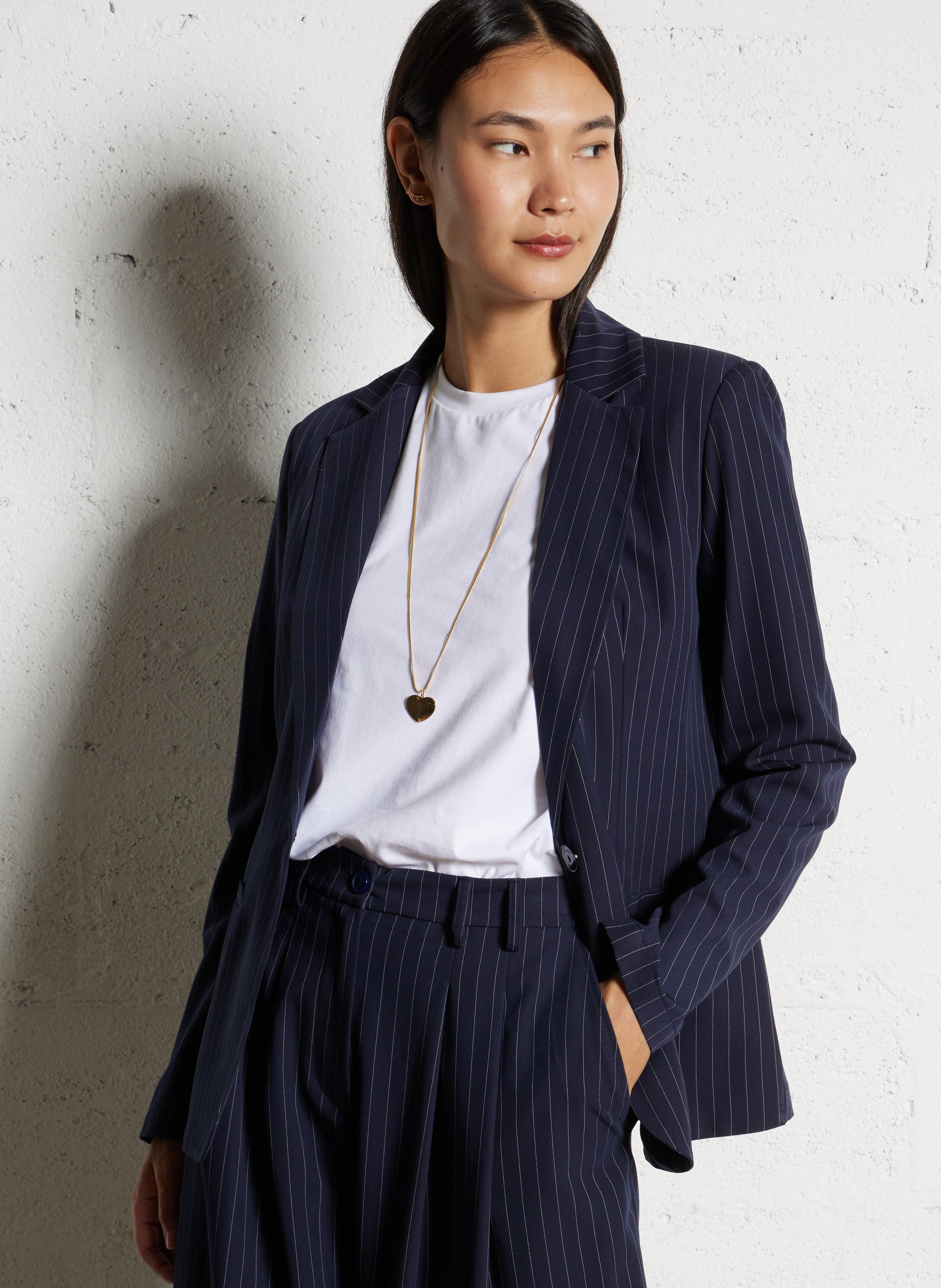 Veste tailleur droite à rayures tennis PLEASE Bleu