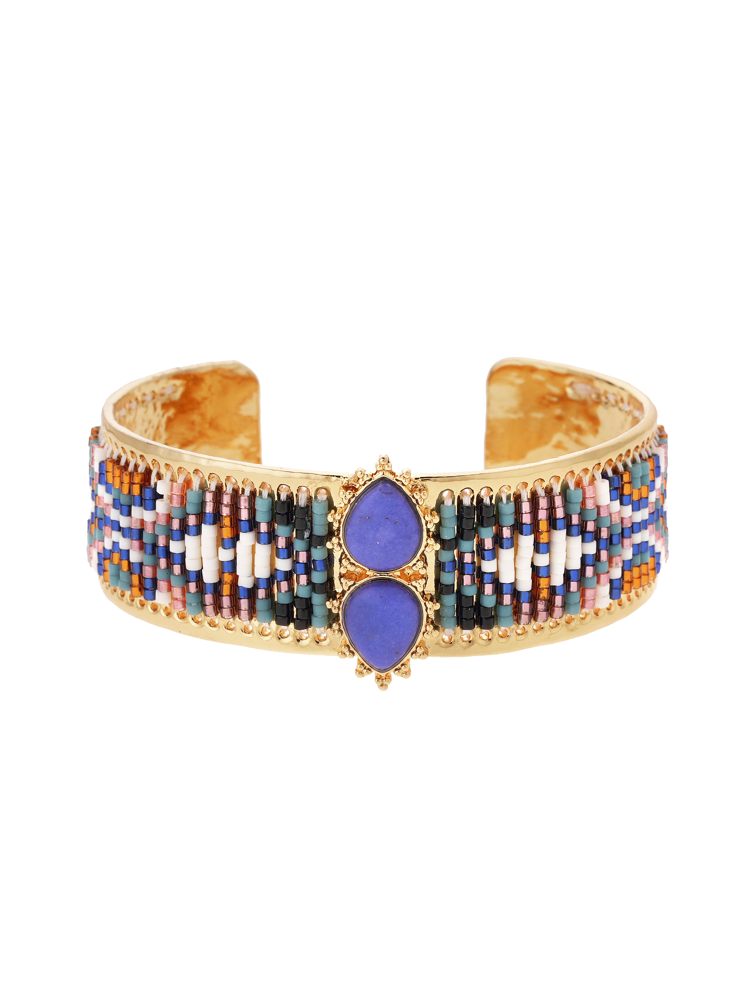 Bangle bracelet with woven beads HIPANEMA Blue