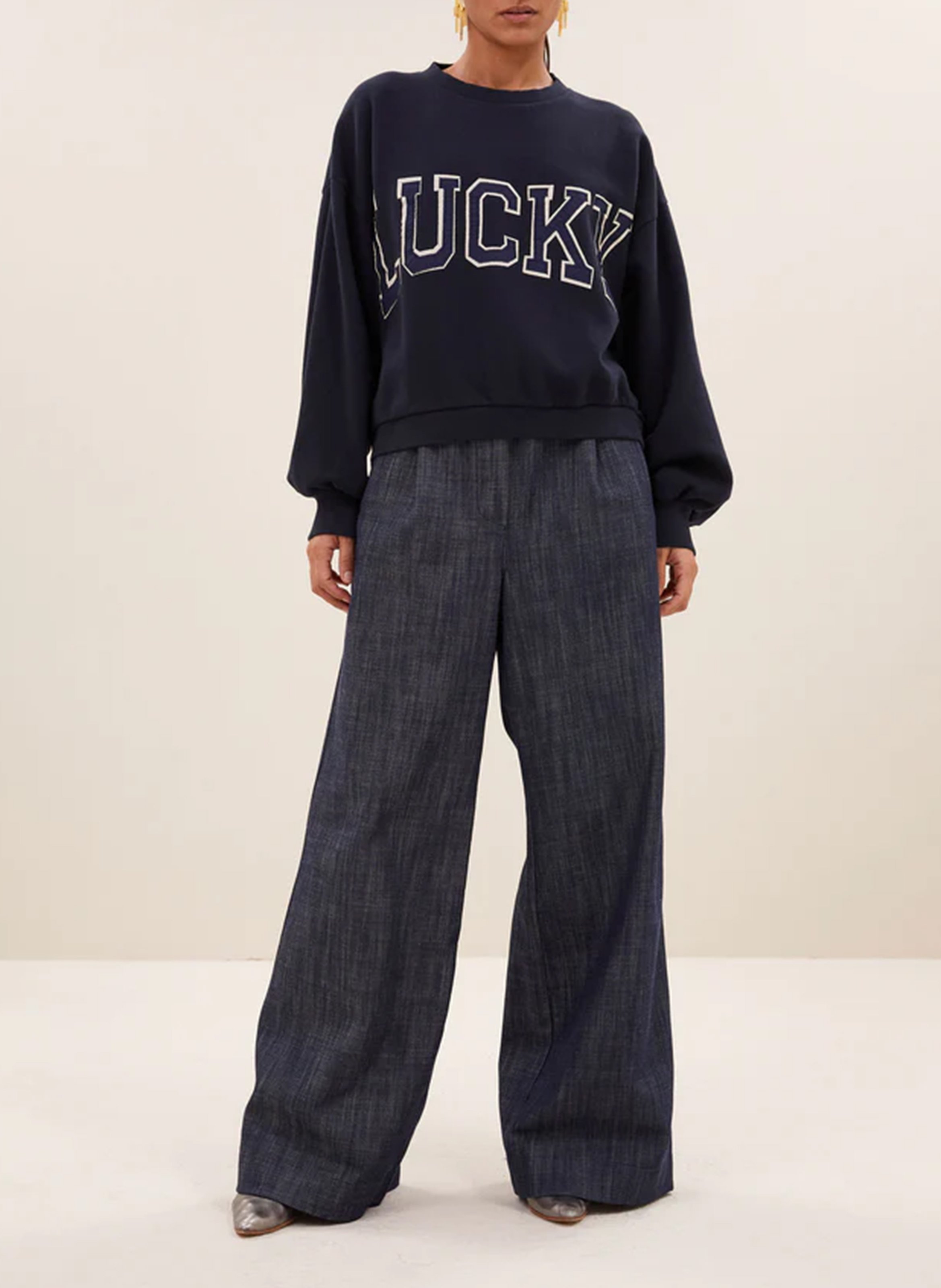 Korte wijde sweater van biologisch katoen BY BAR Blauw