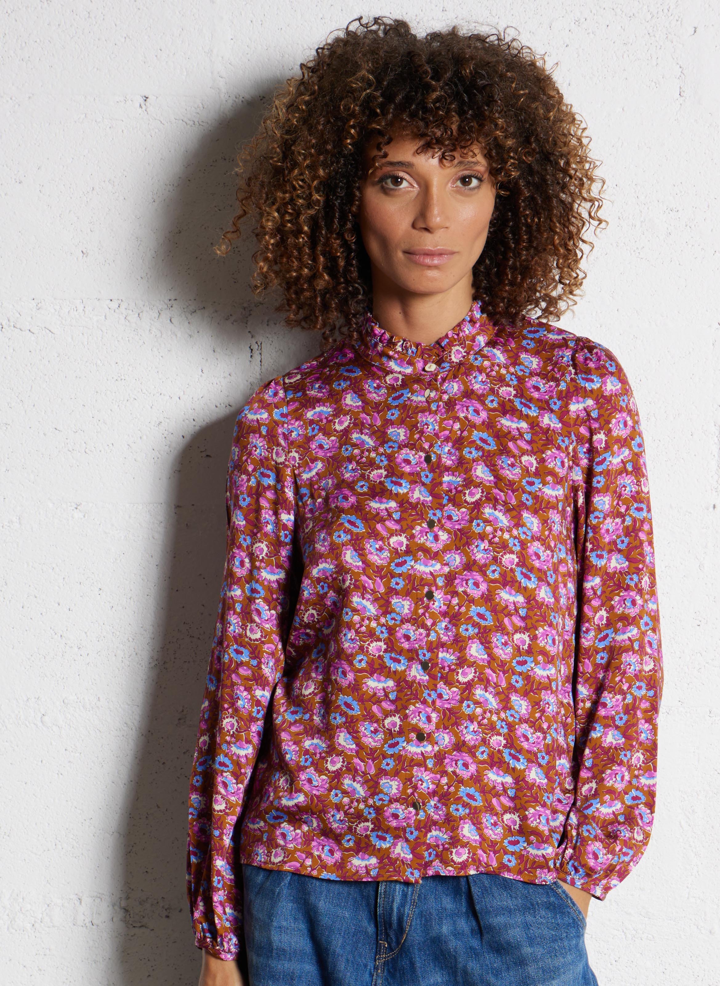 Chemise droite imprimée I CODE Marron