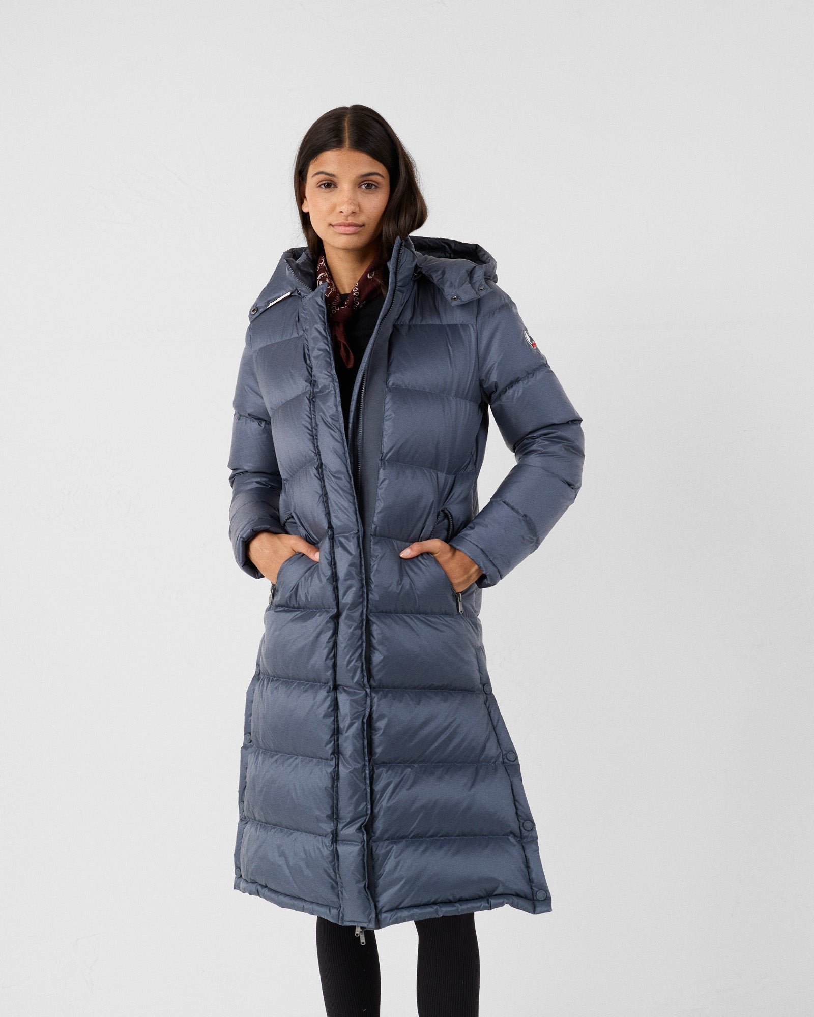 Long hooded puffer coat for extreme cold Karachi JOTT Blue