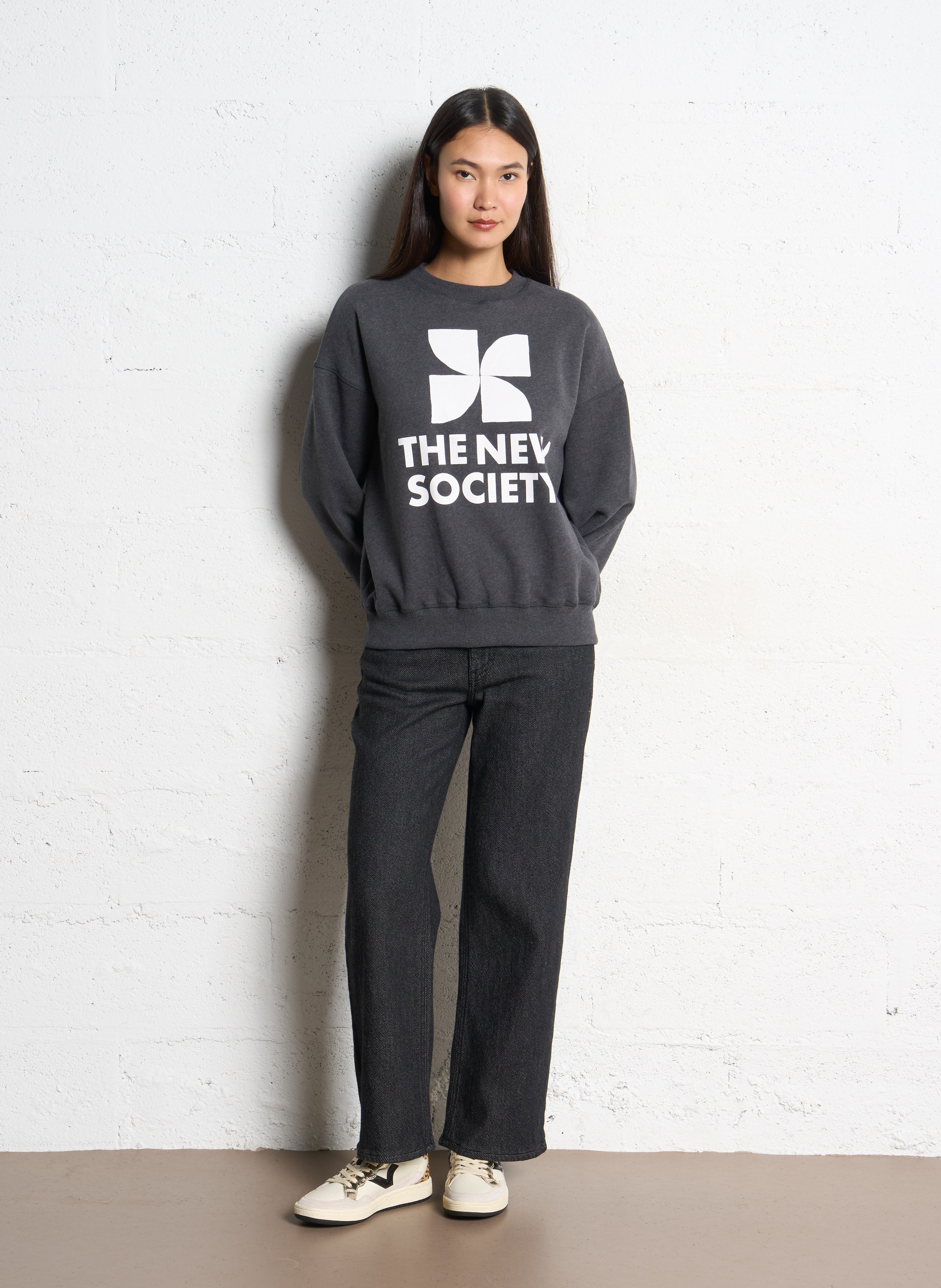 Oversized, katoenen sweater met ronde hals THE NEW SOCIETY Grijs