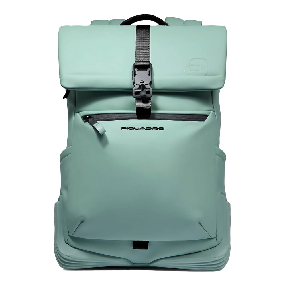 Water-repellent backpack for computer and iPad® with bottle pocket, shock protection, and RFID. PIQUADRO Green