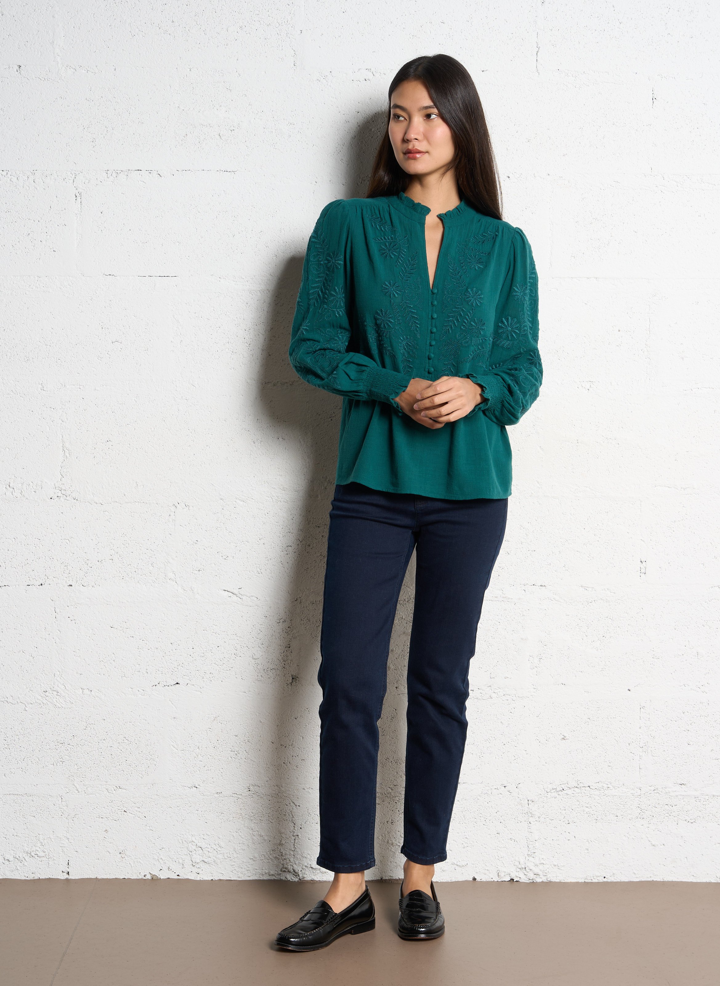 Embroidered cotton toiletry blouse MAISON 123 Green