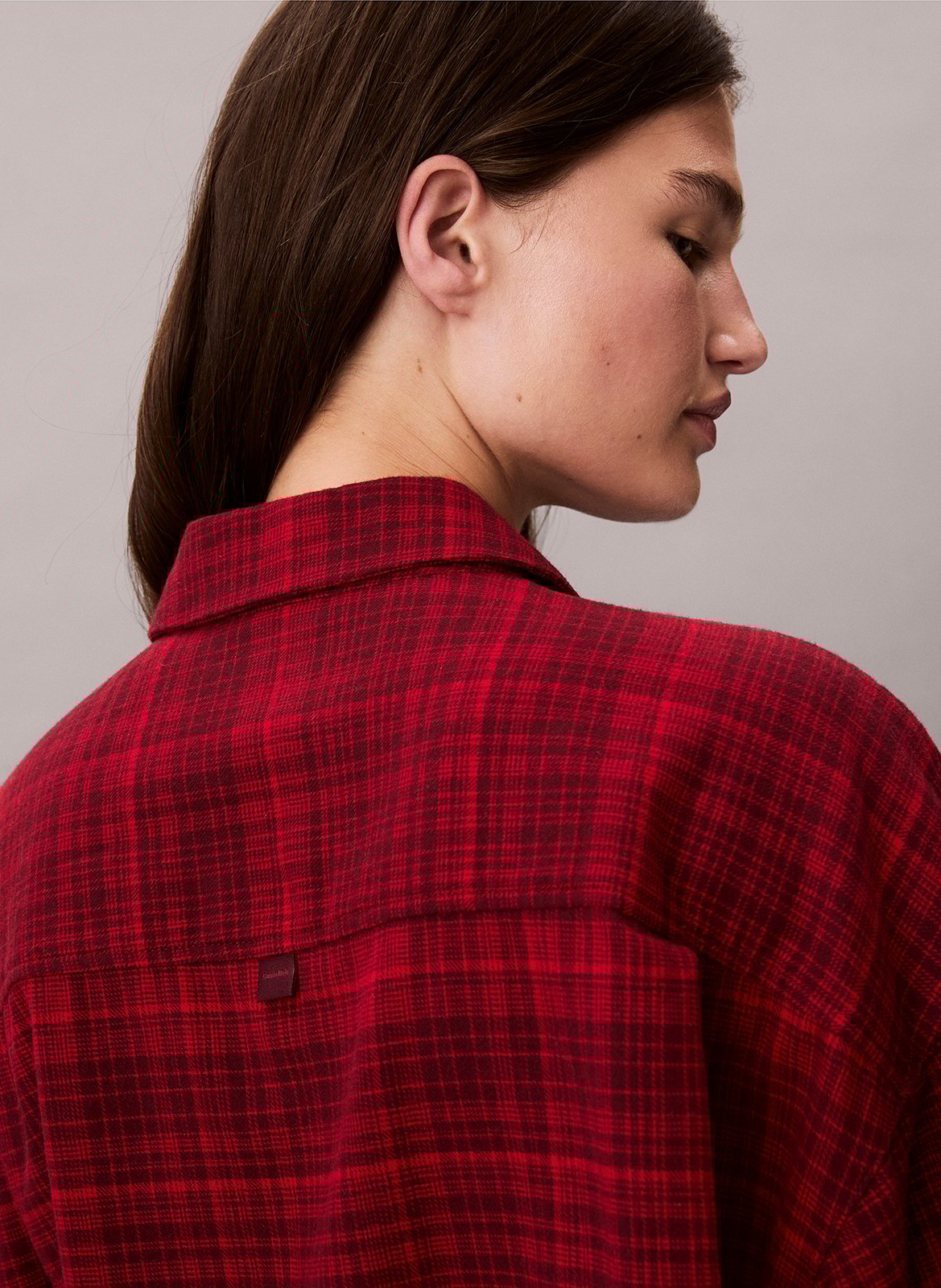 Chemise de nuit droite col classique en coton imprimé CALVIN KLEIN UNDERWEAR Rouge