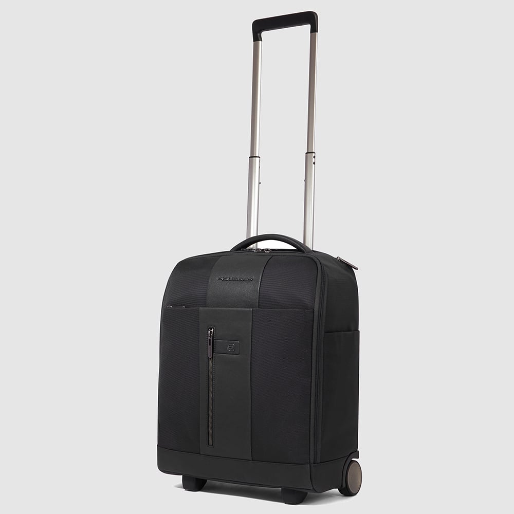 Under-seat trolley suitcase with 2 wheels in recycled fabric with TSA lock PIQUADRO Black