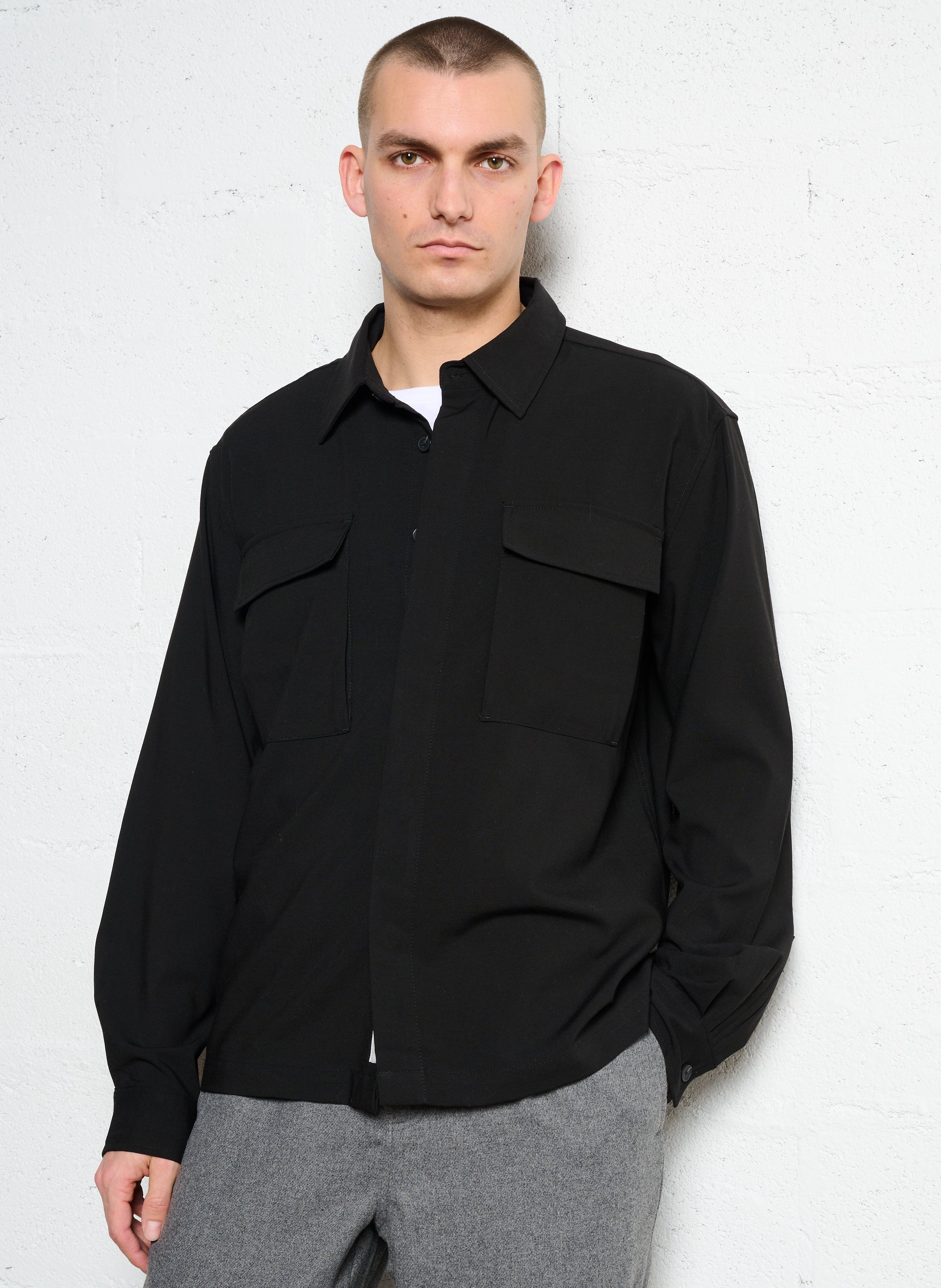 Flowy solid long-sleeve shirt MINIMUM Black