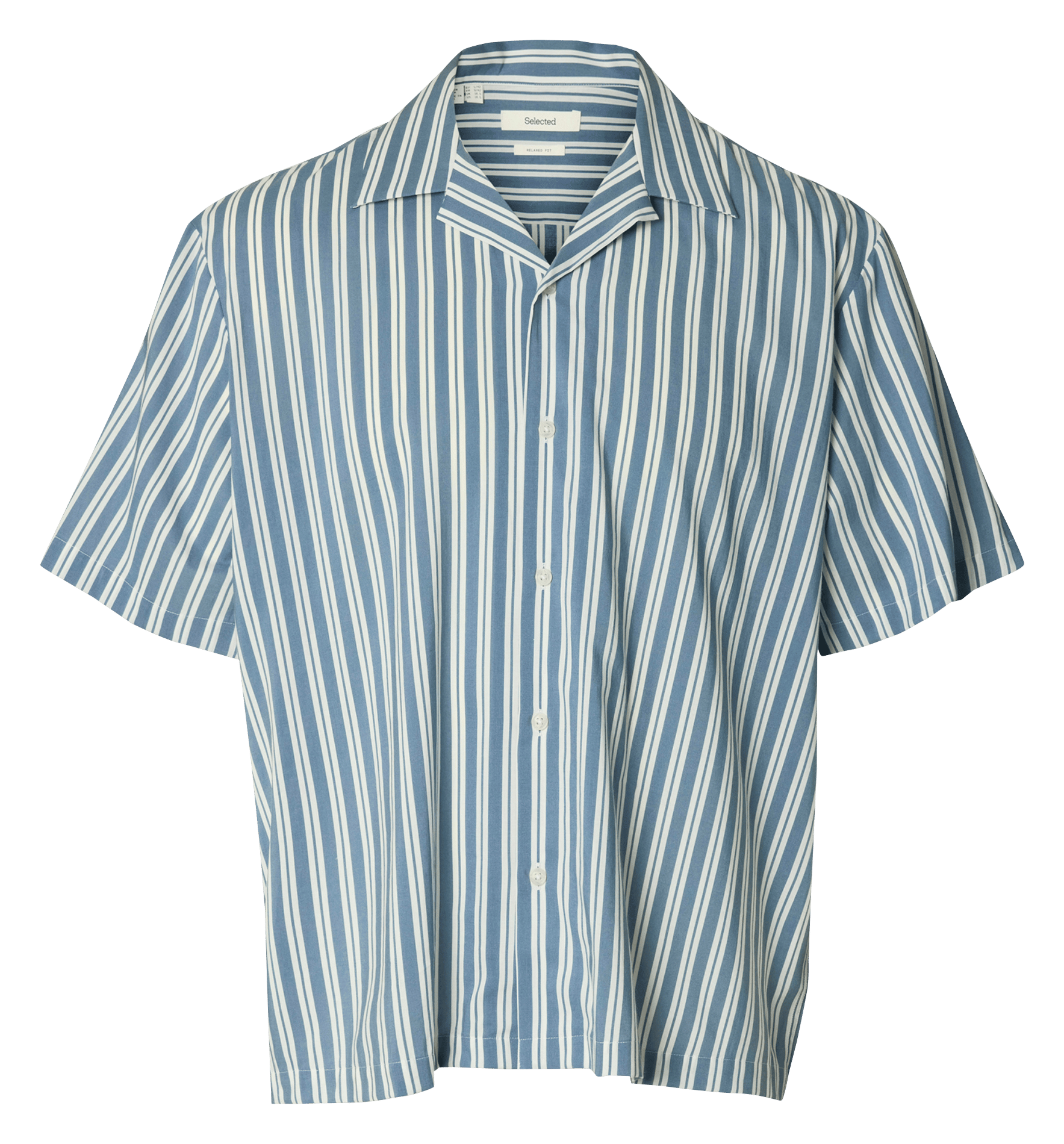 Recht overhemd van biokatoenmix met klassieke kraag SELECTED Blauw