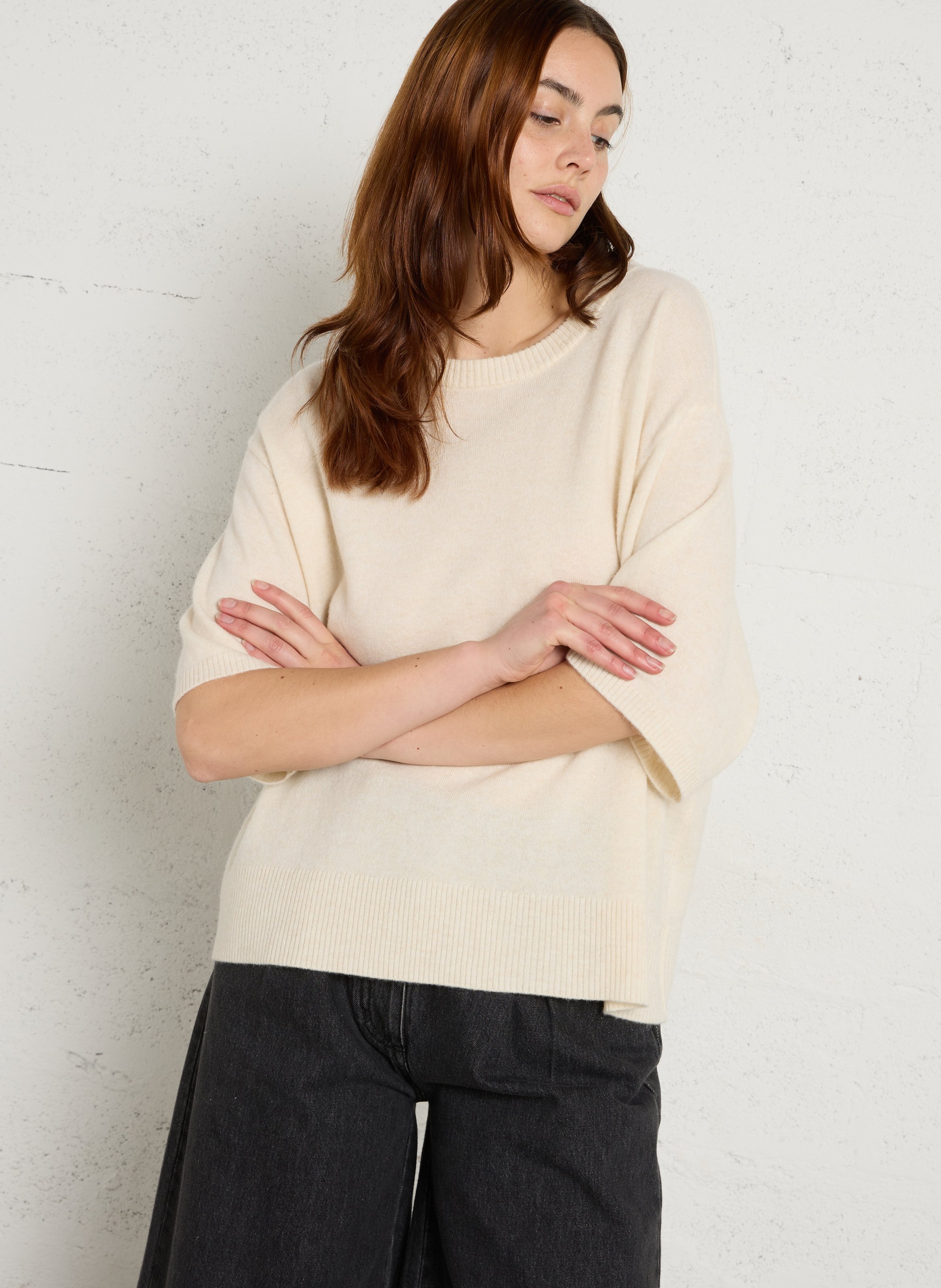 Oversized short-sleeve wool sweater RUE DE TOKYO Beige