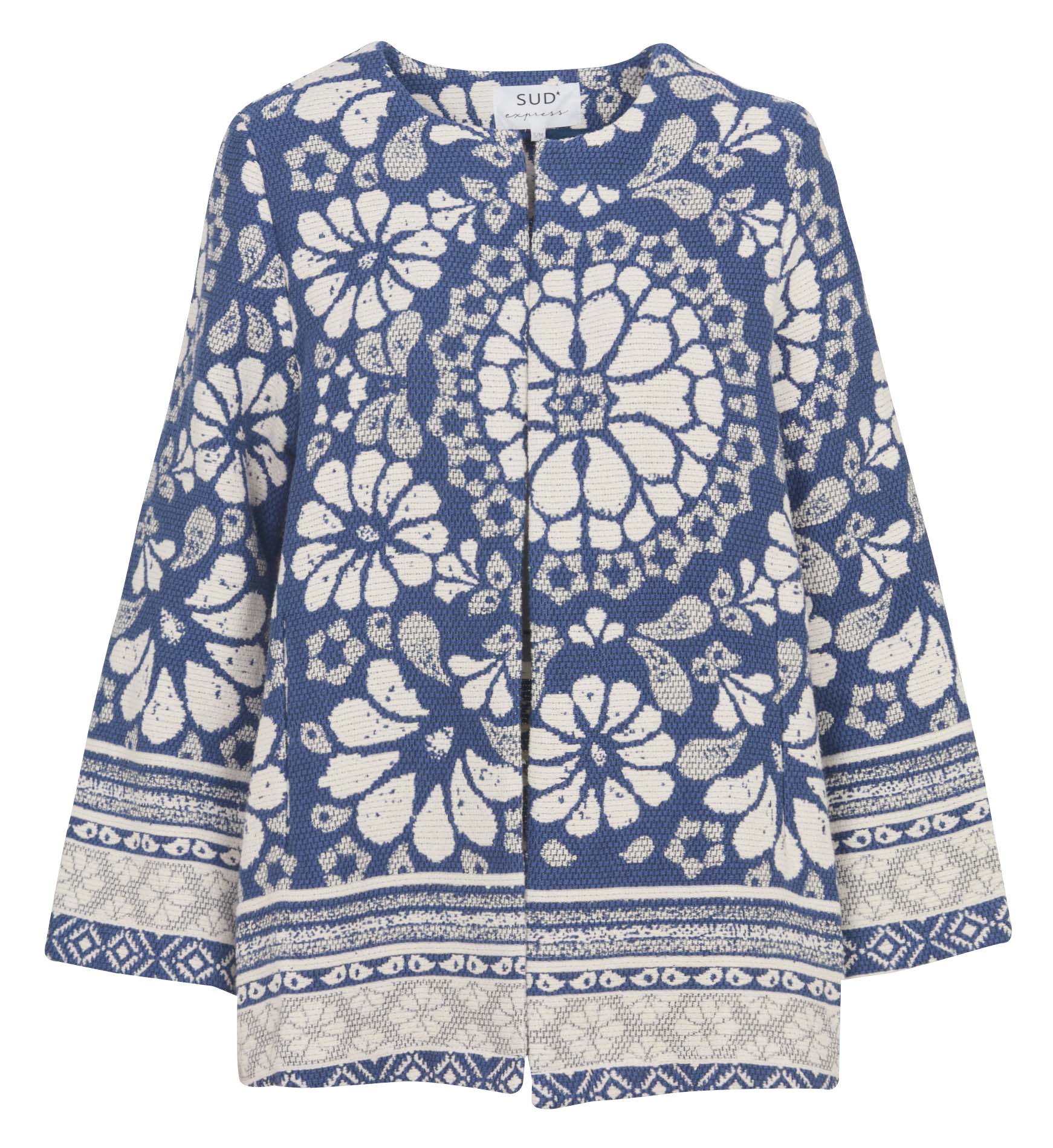 Straight round neck cotton coat SUD EXPRESS Blue