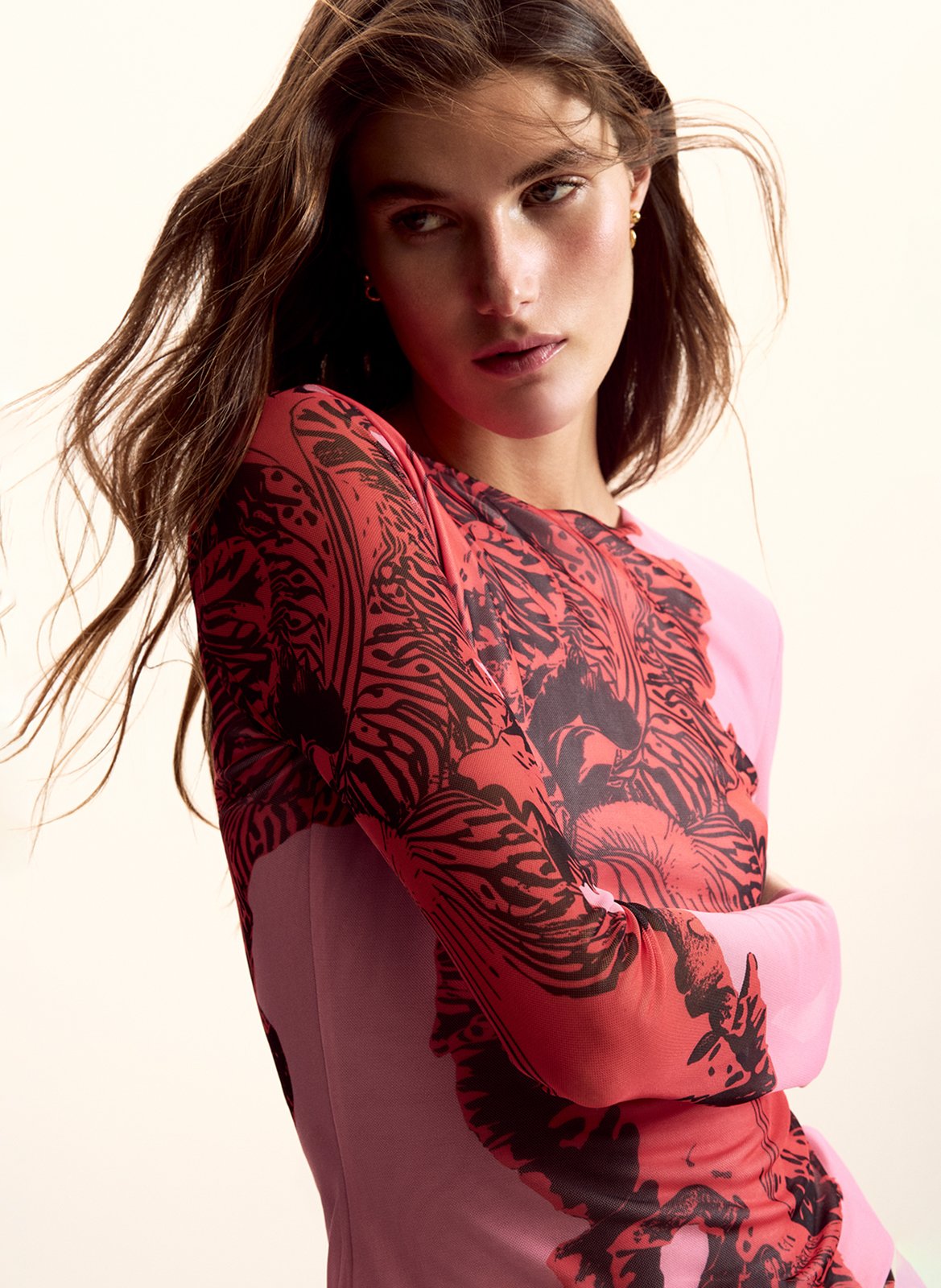 Rechte top met ronde hals en print DESIGUAL Rood