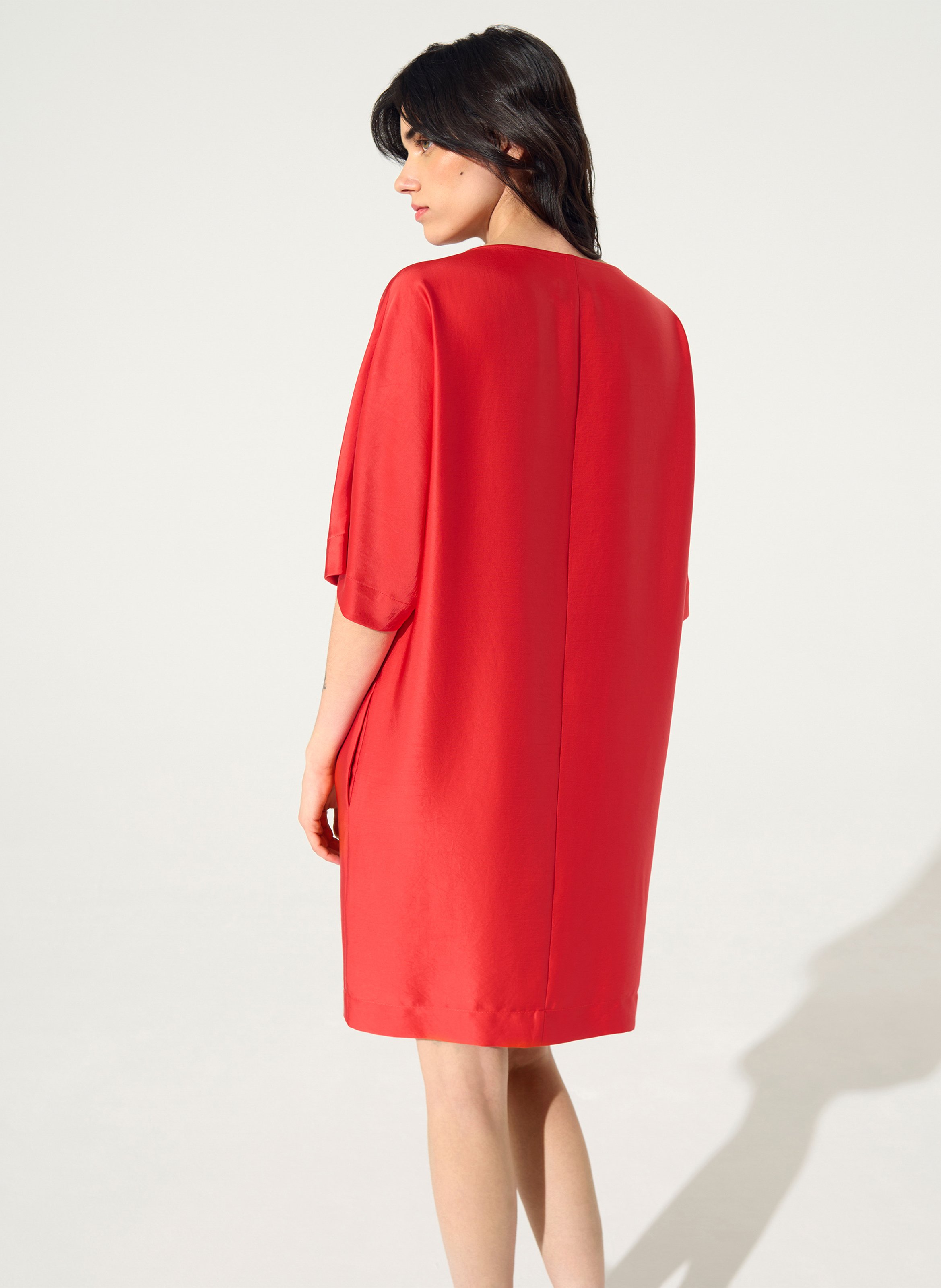 Satin dress with asymmetrical collar COTELAC Red