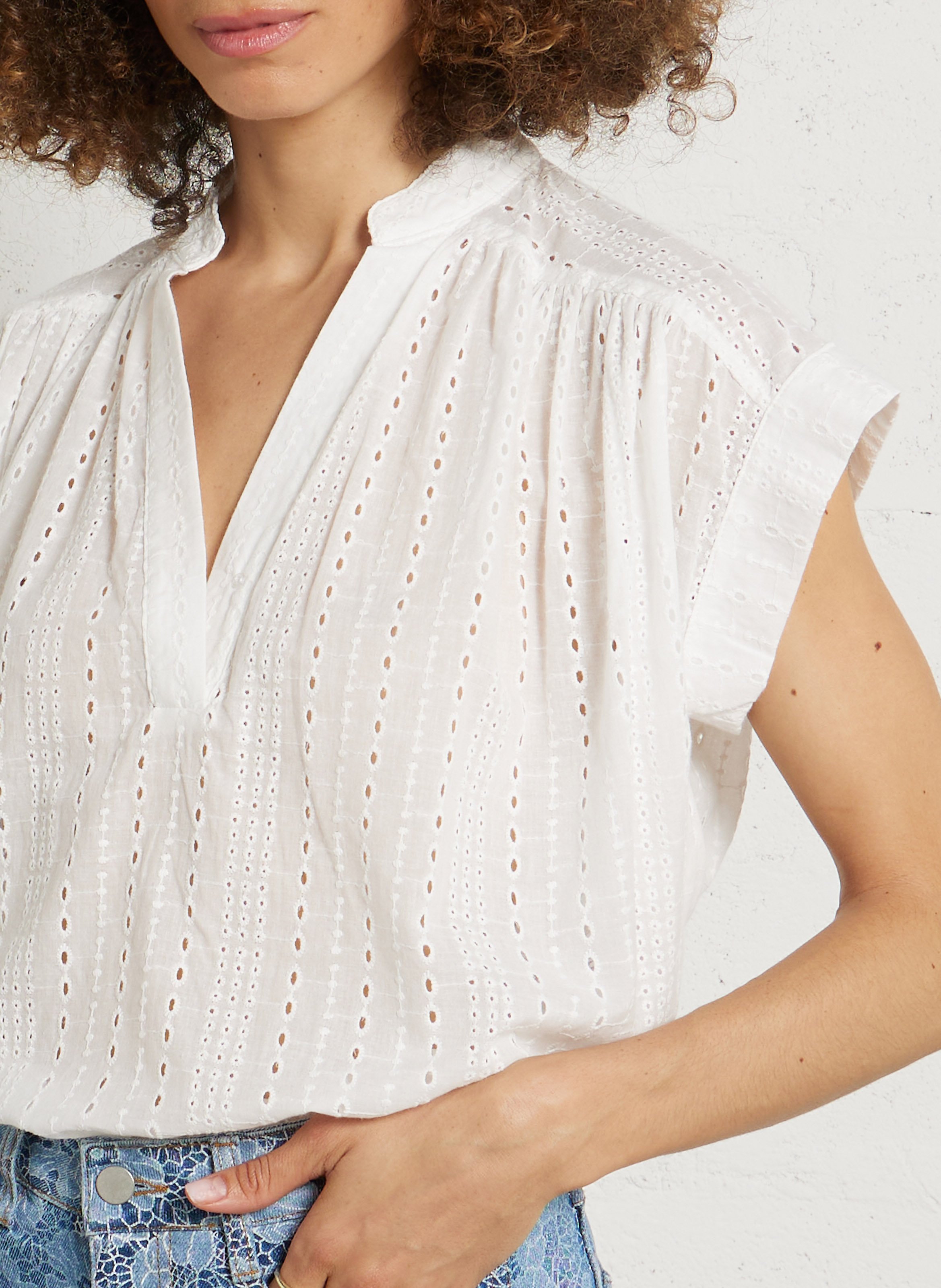 Loose tunic blouse with embroideries SEE U SOON White