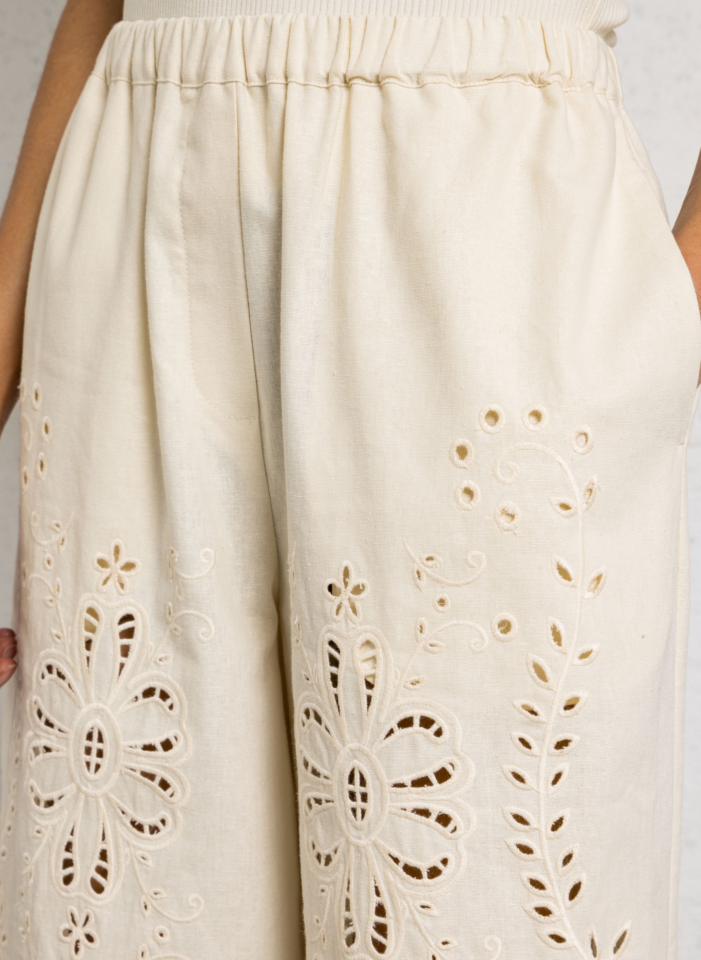 Pantalon large en coton  BERENICE Beige