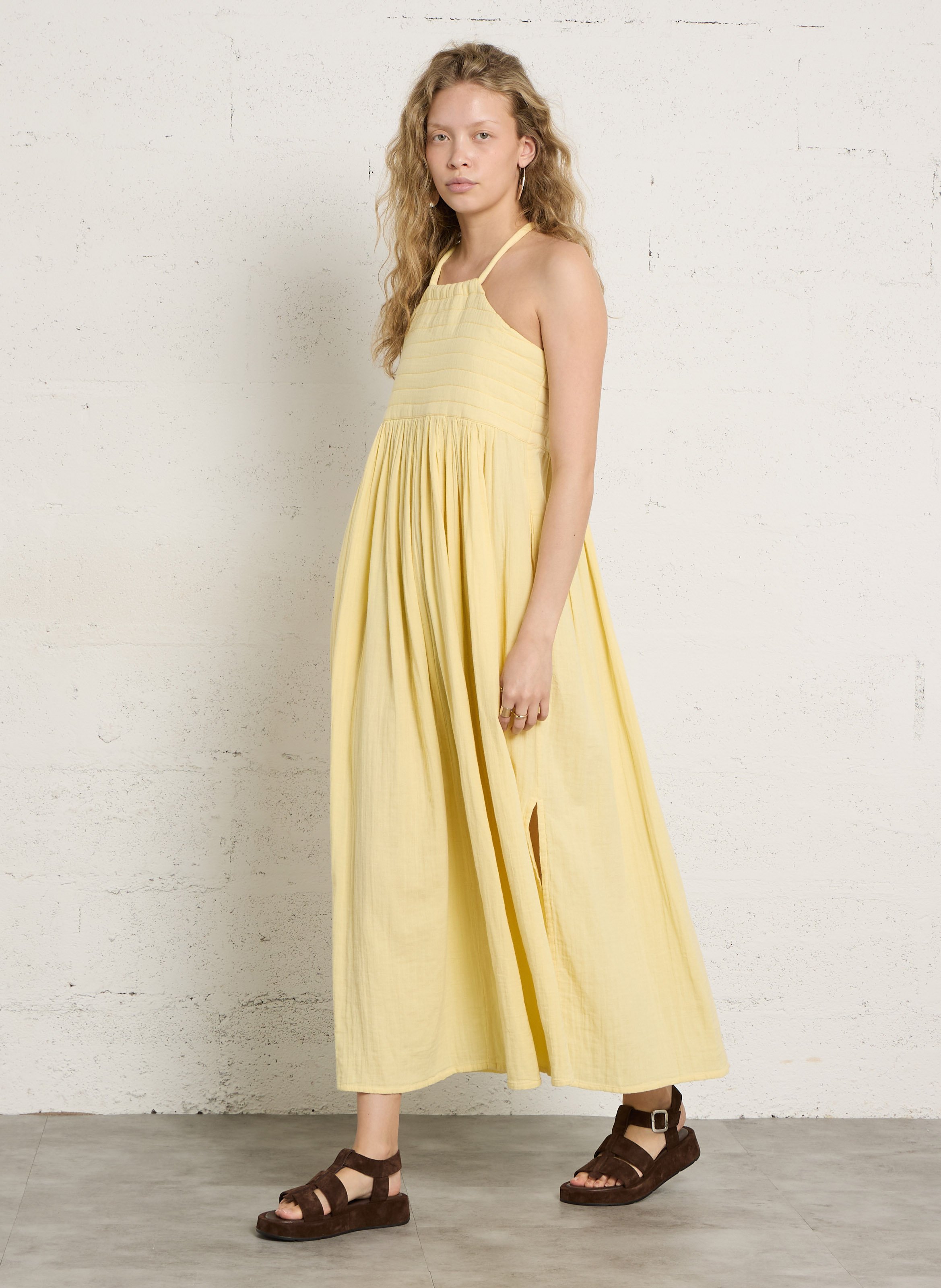 Robe longue évasée en coton bio LEON & HARPER Jaune