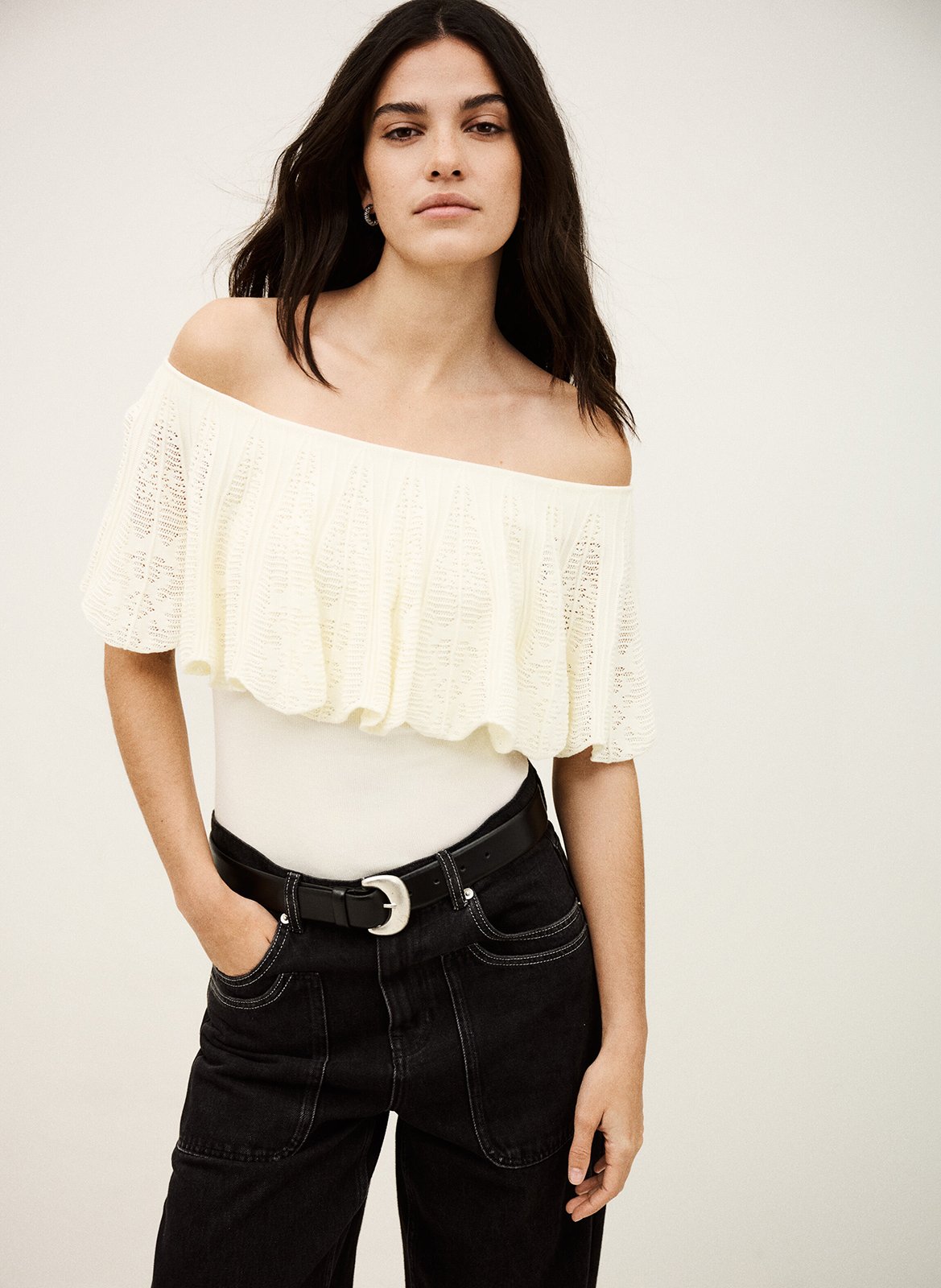 Top bardot en maille ajourée BA&SH