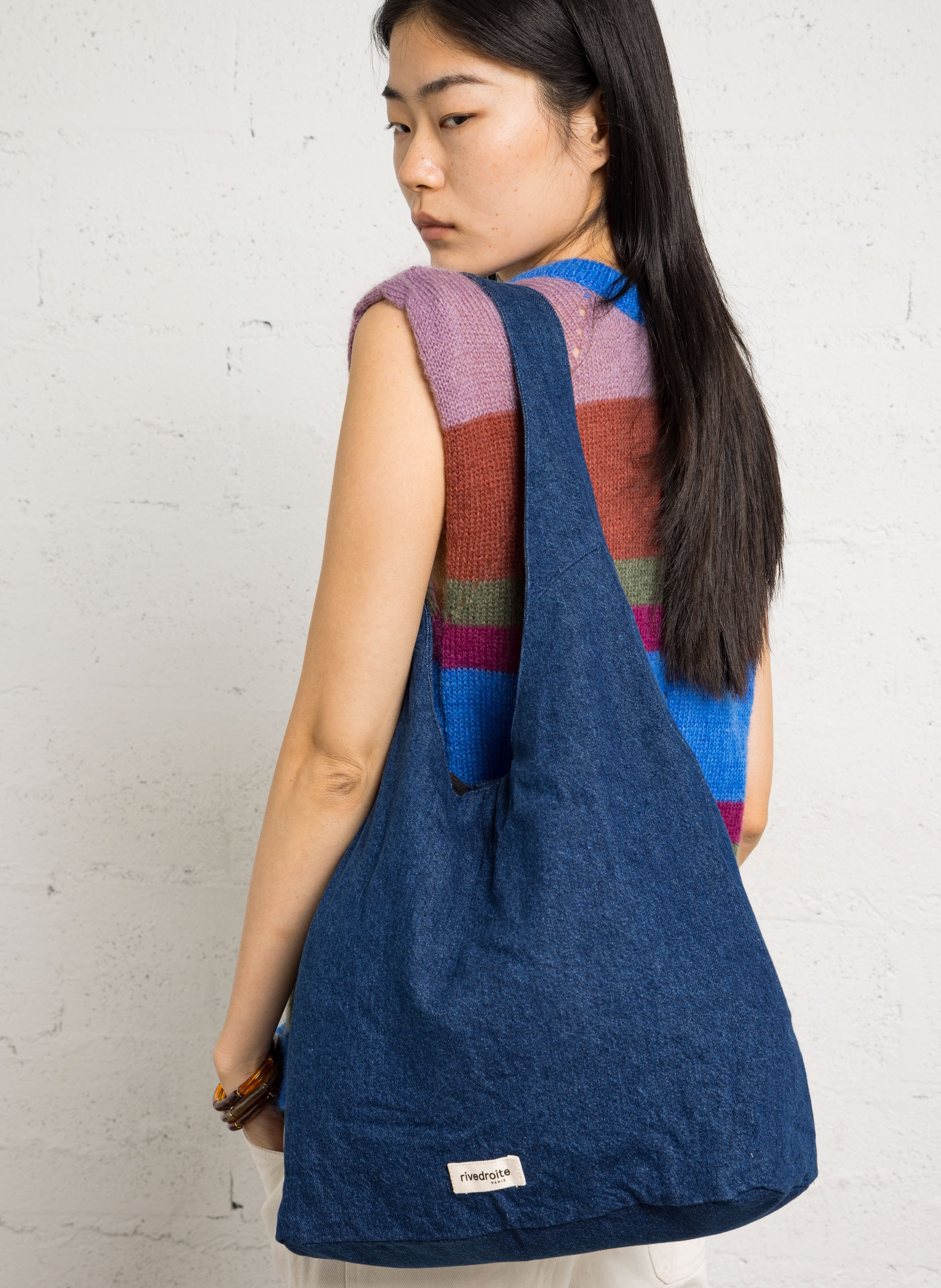 Sac porté épaule en coton recyclé mélangé RIVEDROITE PARIS Bleu