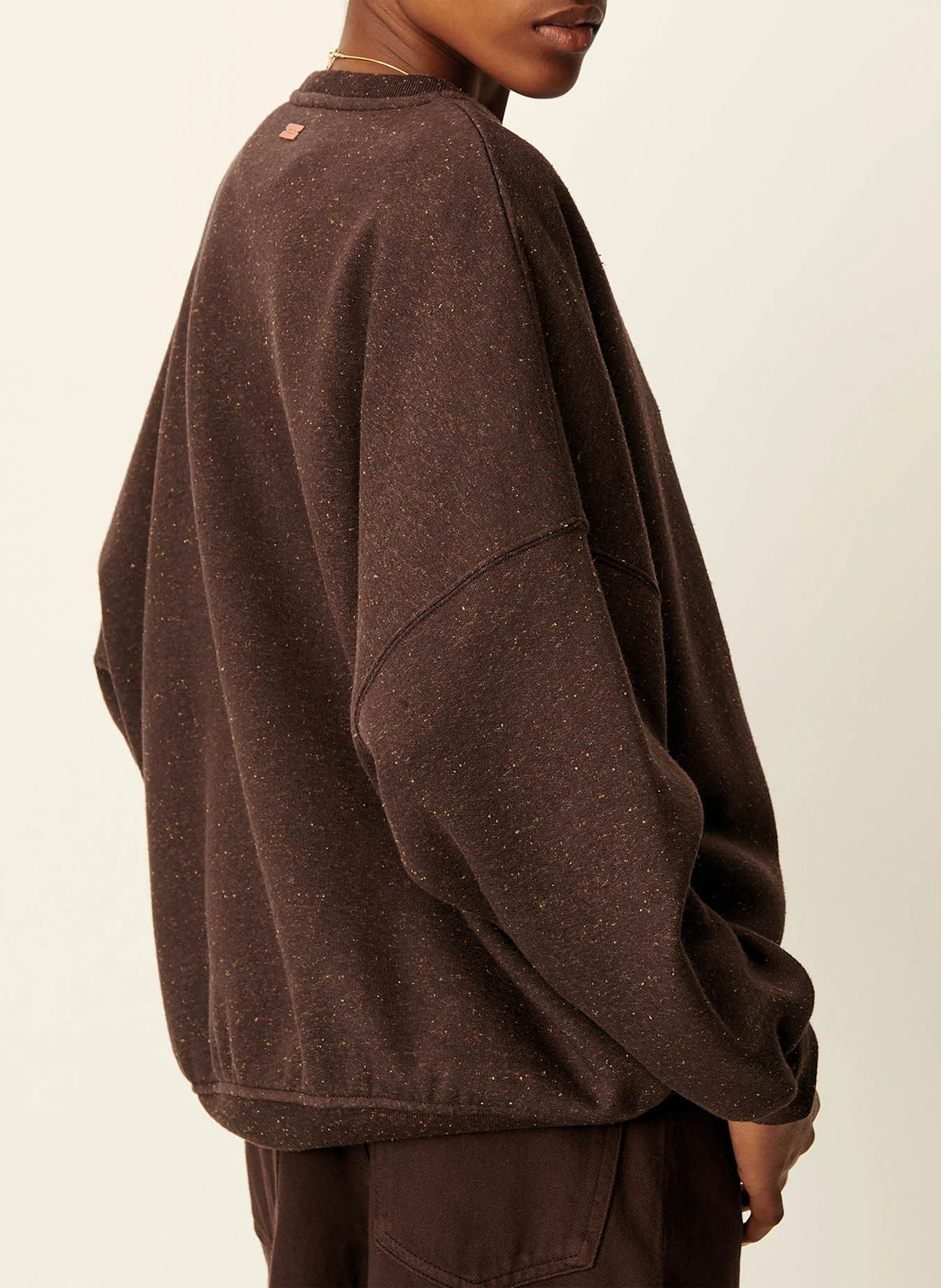 Weites, meliertes Rundhals-Sweatshirt aus Bio-Baumwoll-Mix SESSUN Braun