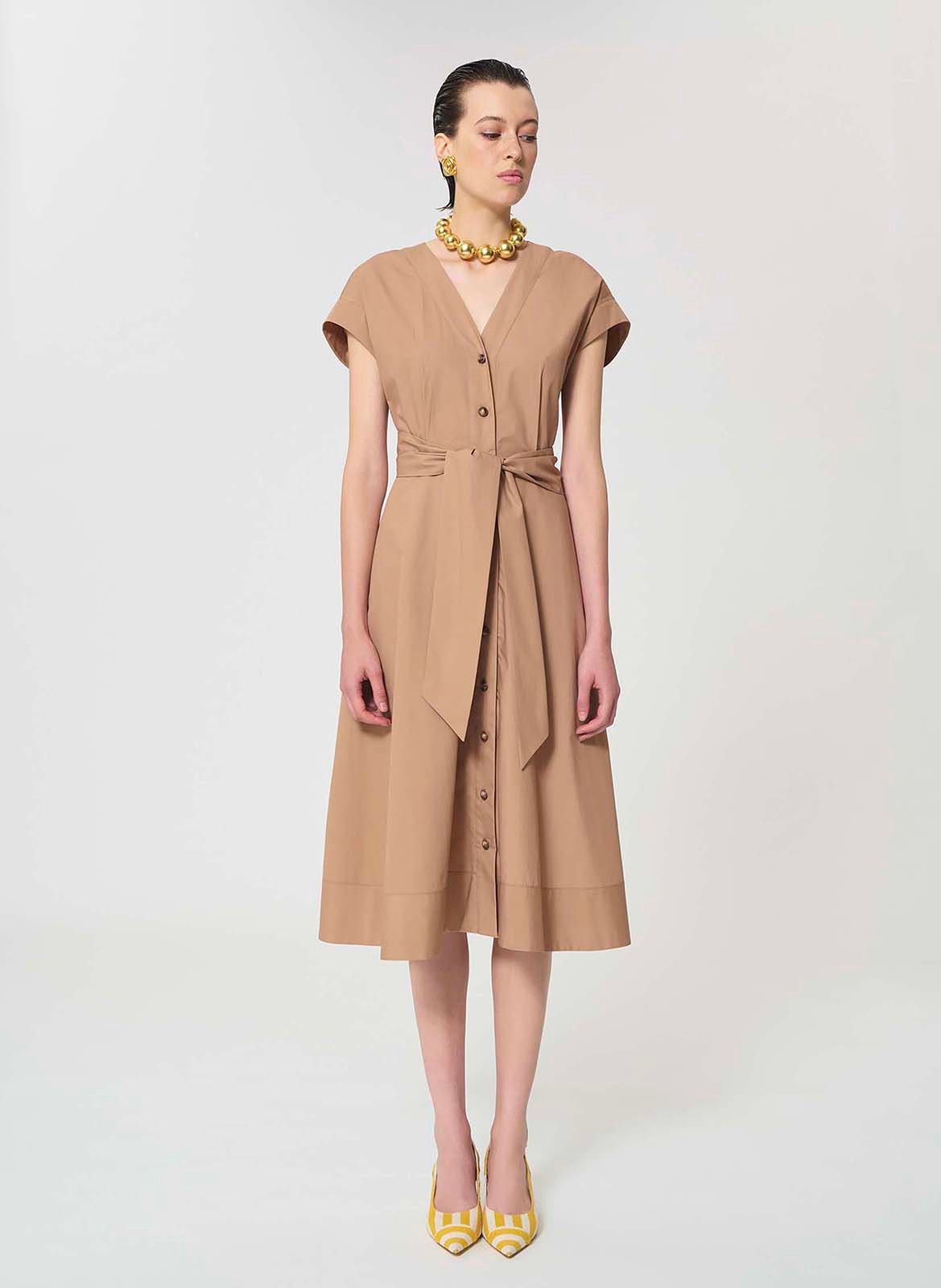 Robe midi col V en coton TARA JARMON Marron