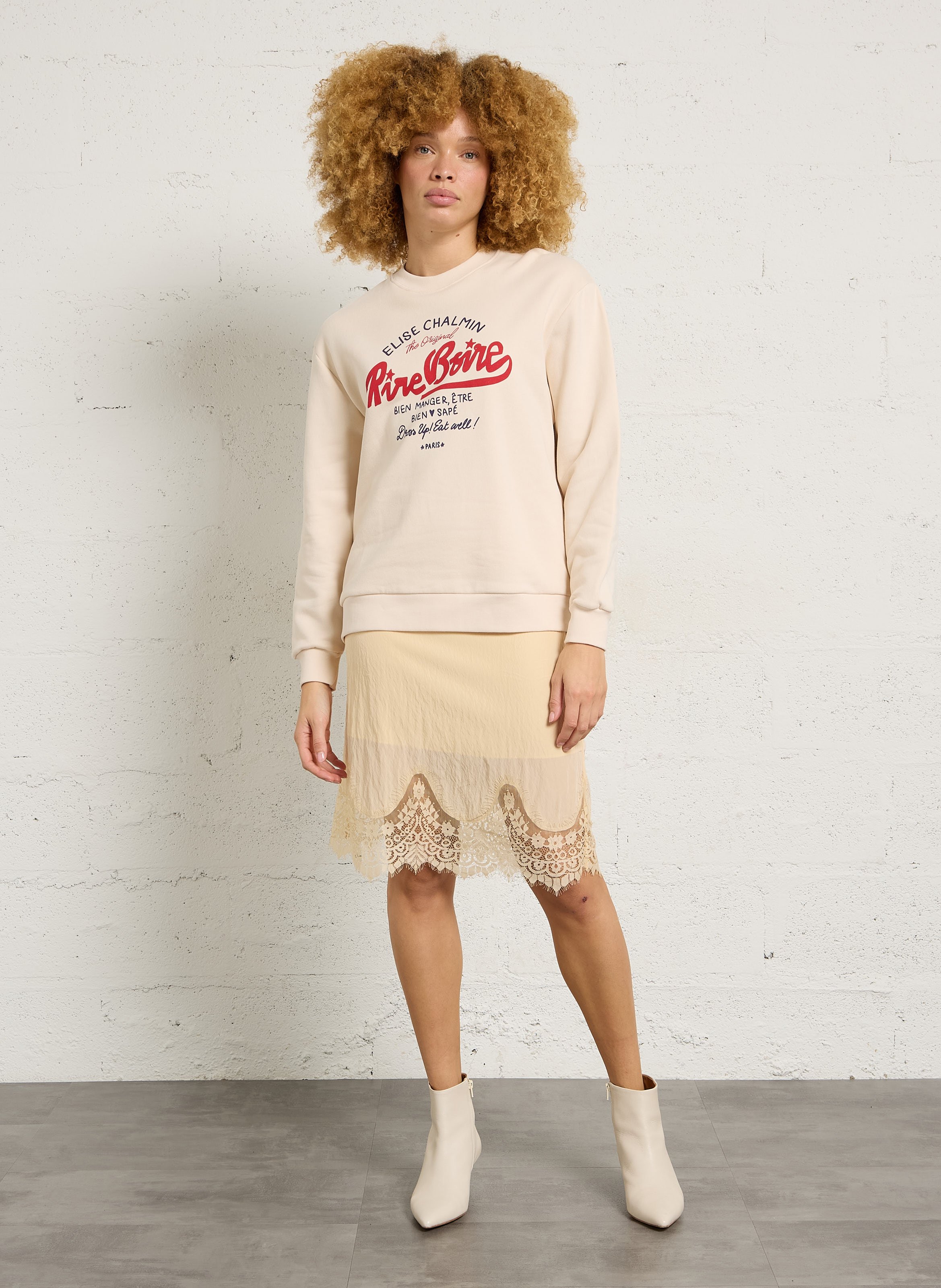 Sweat col rond en coton ELISE CHALMIN Blanc