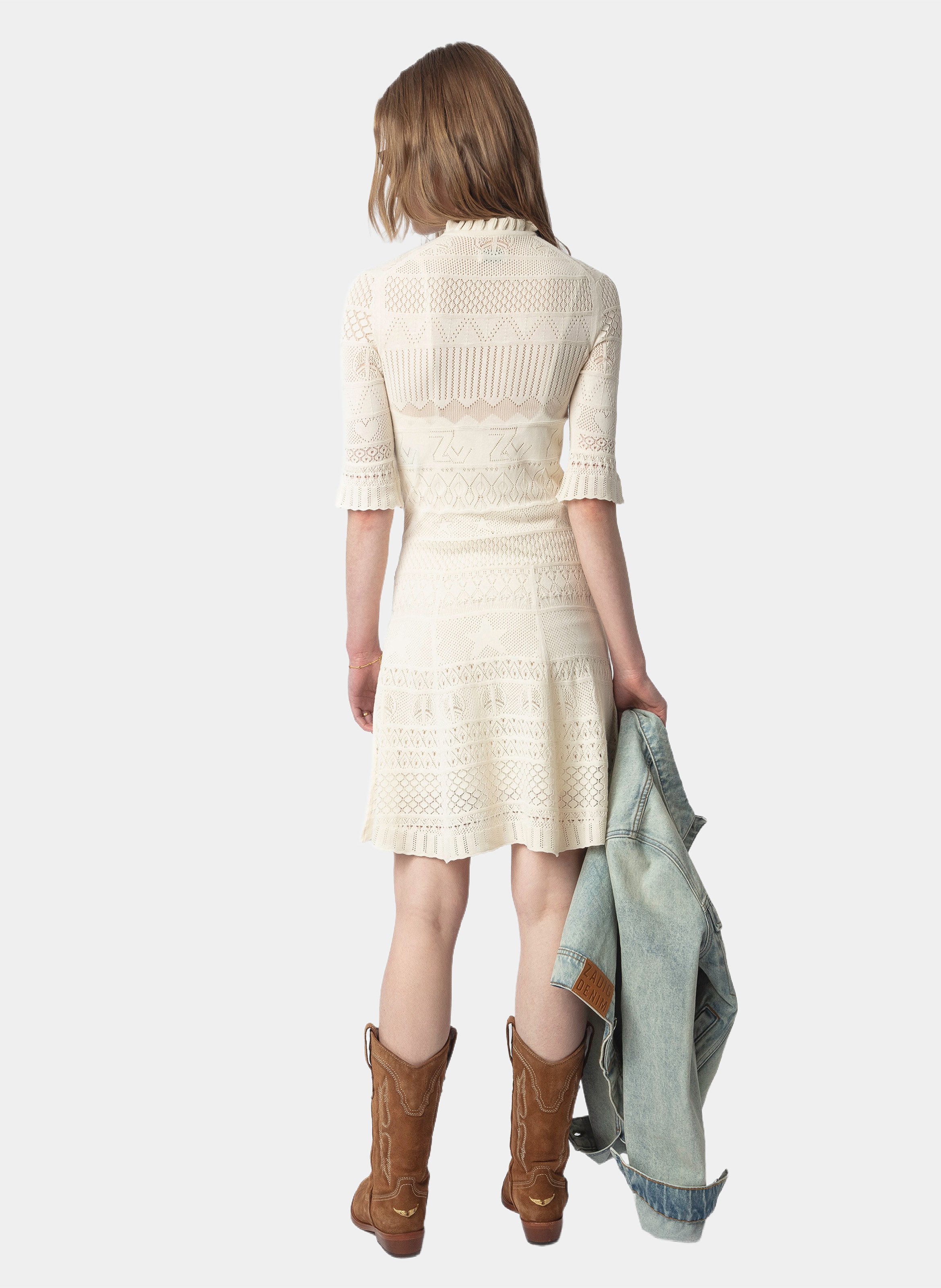 Robe courte décolleté v en coton ZADIG&VOLTAIRE Blanc