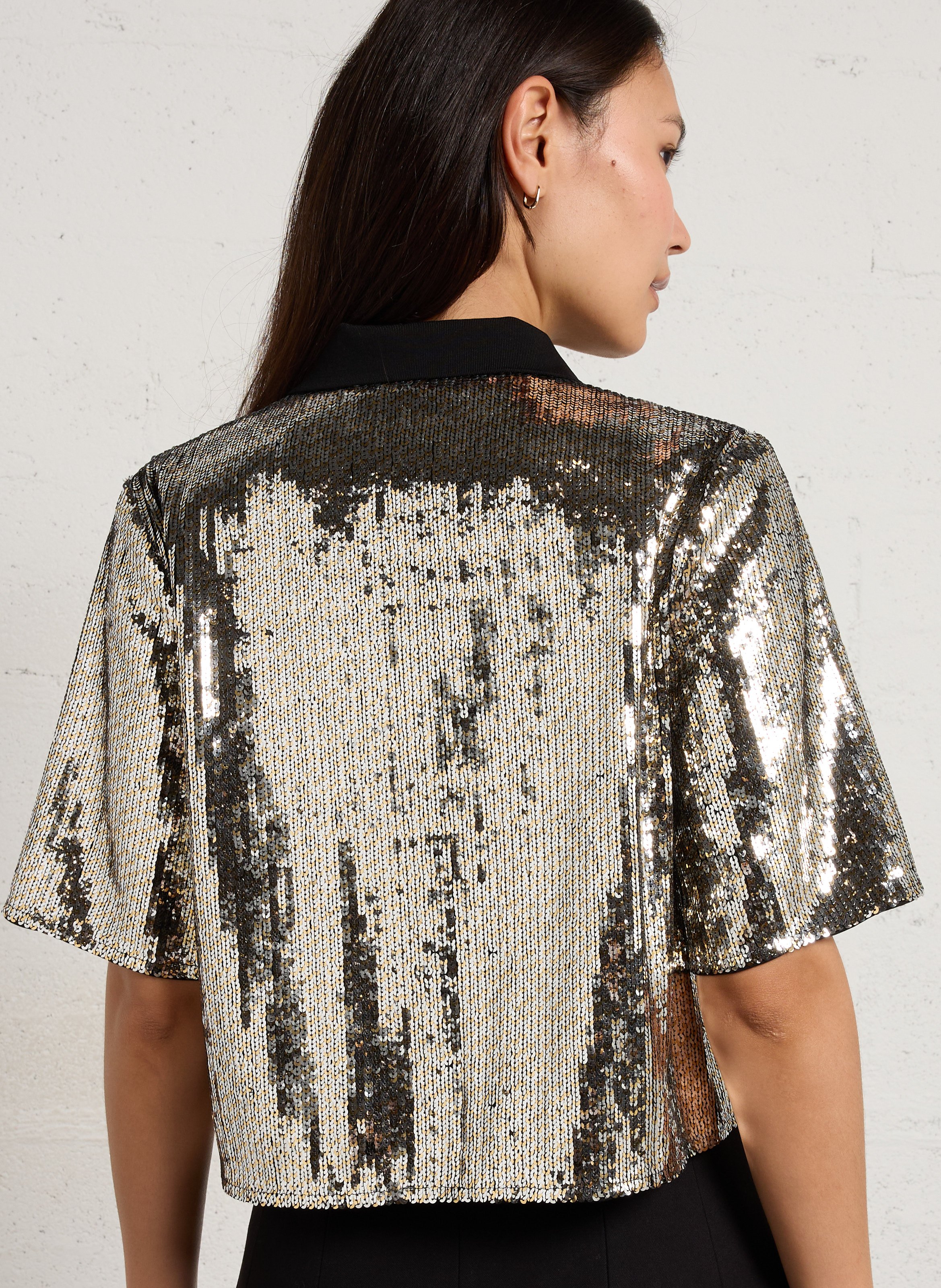 Top métallisé à sequins SUNCOO Argent