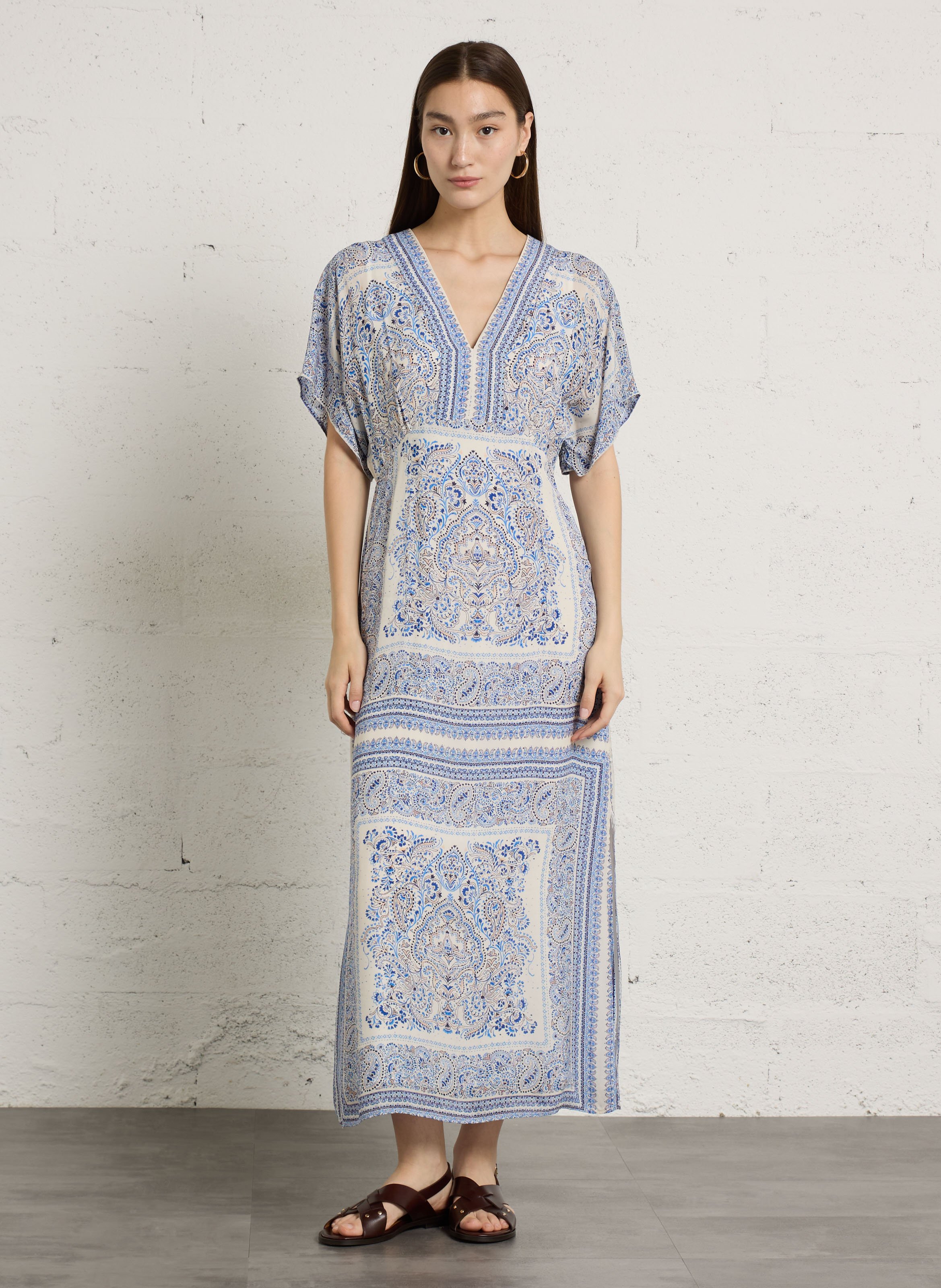 Robe longue col V imprimée MAISON 123 Bleu