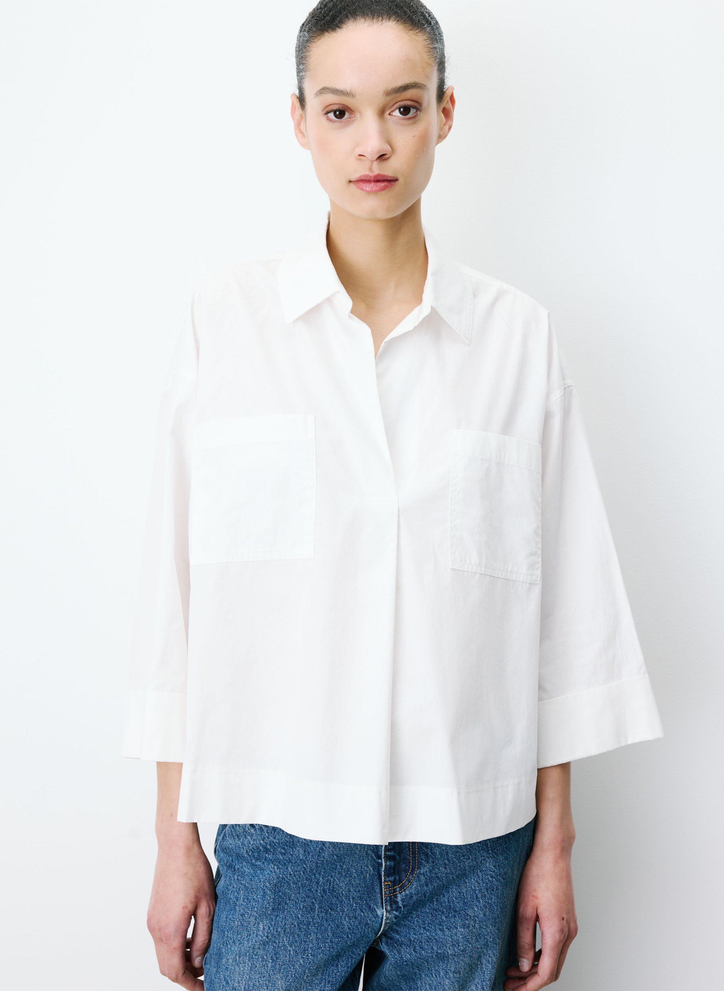 Oversized, katoenen blouse met klassieke kraag GRACE ET MILA Wit