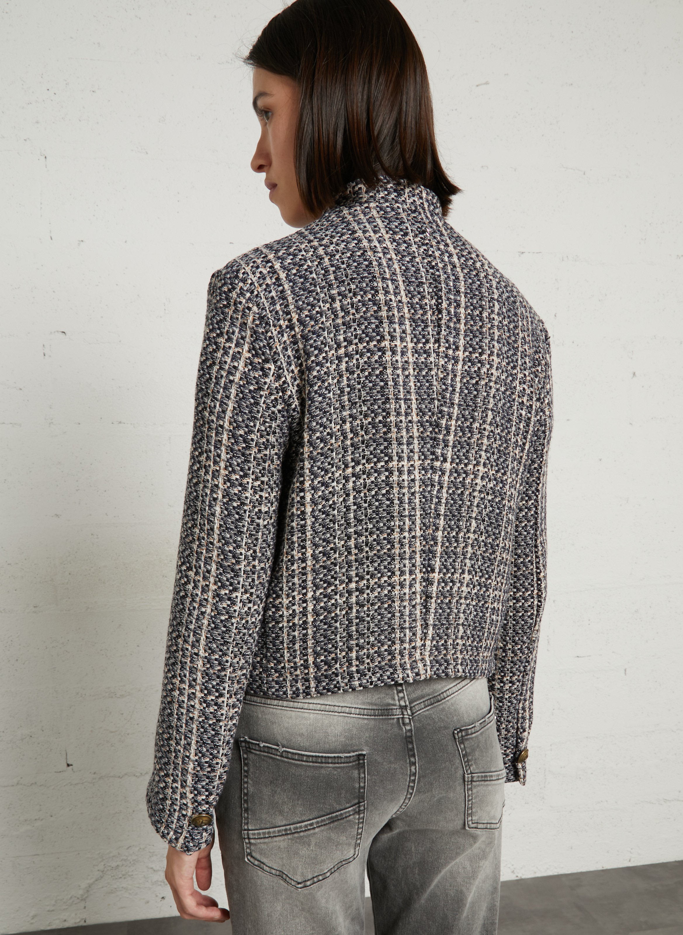 High-neck cotton-blend jacket PLEASE Grey