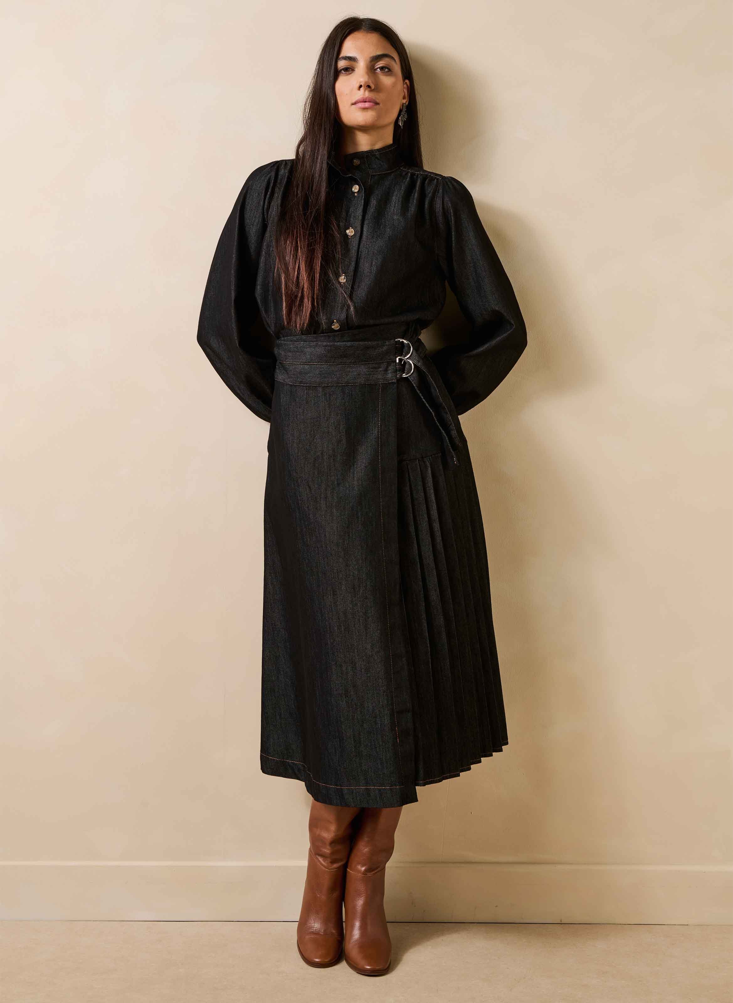 Midi wrap denim skirt in blended cotton LA FEE MARABOUTEE Black