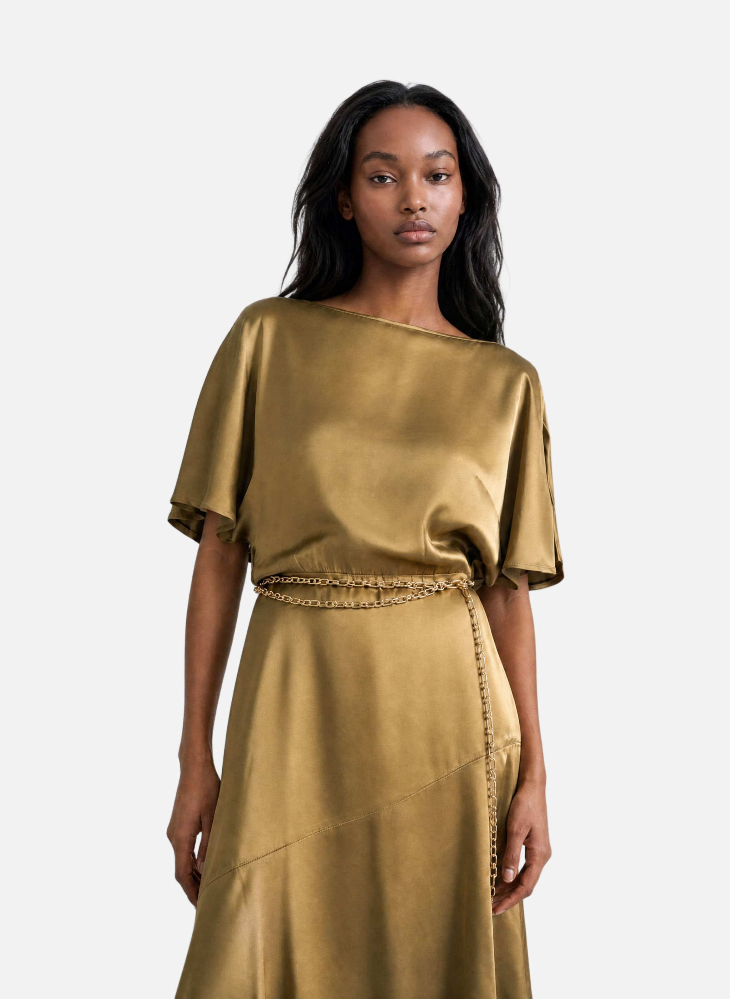 Long satin dress with chain THE KOOPLES Green