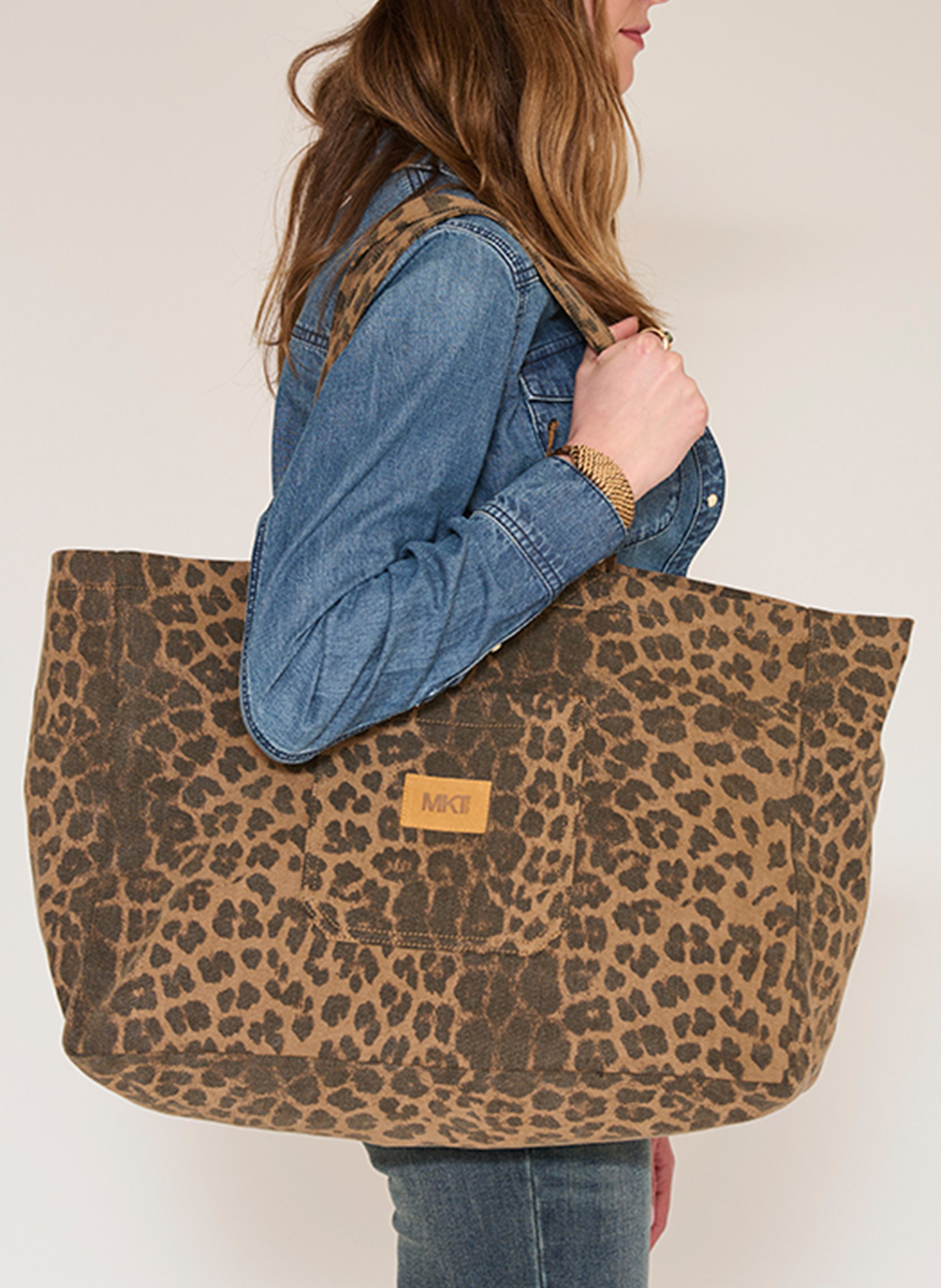 Sac shopping imprimé en coton mélangé MKT Marron