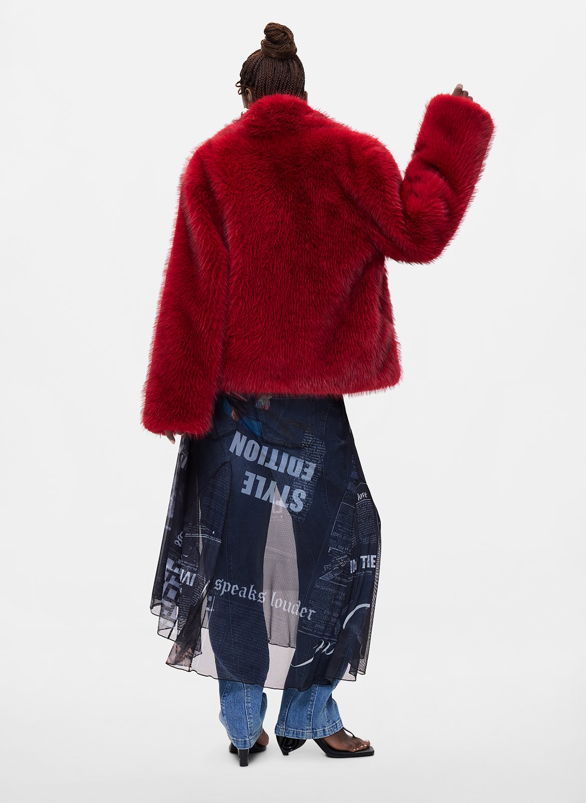 Faux fur coat DESIGUAL Red