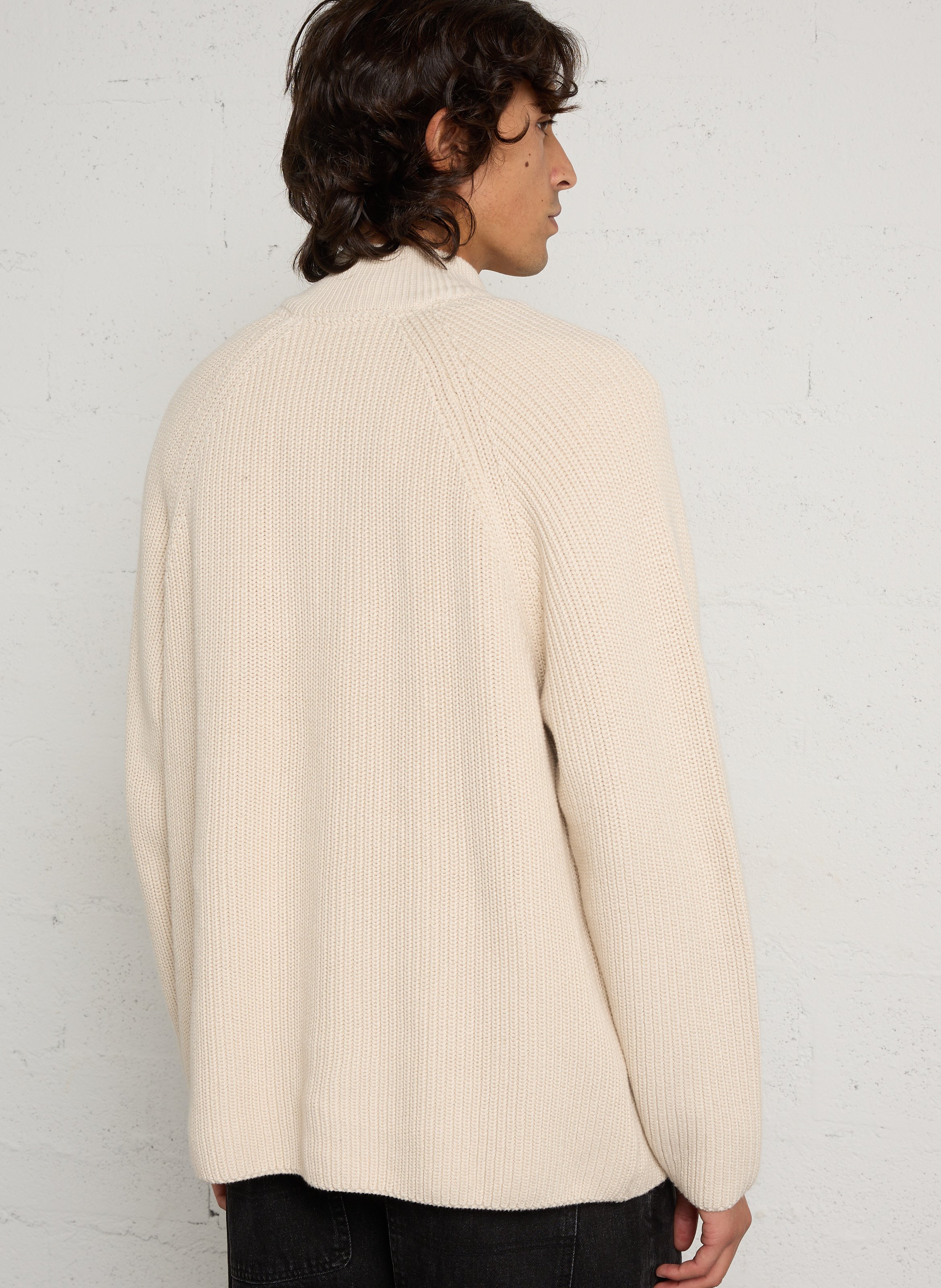 Pull ample col montant zippé en coton SOLID Beige